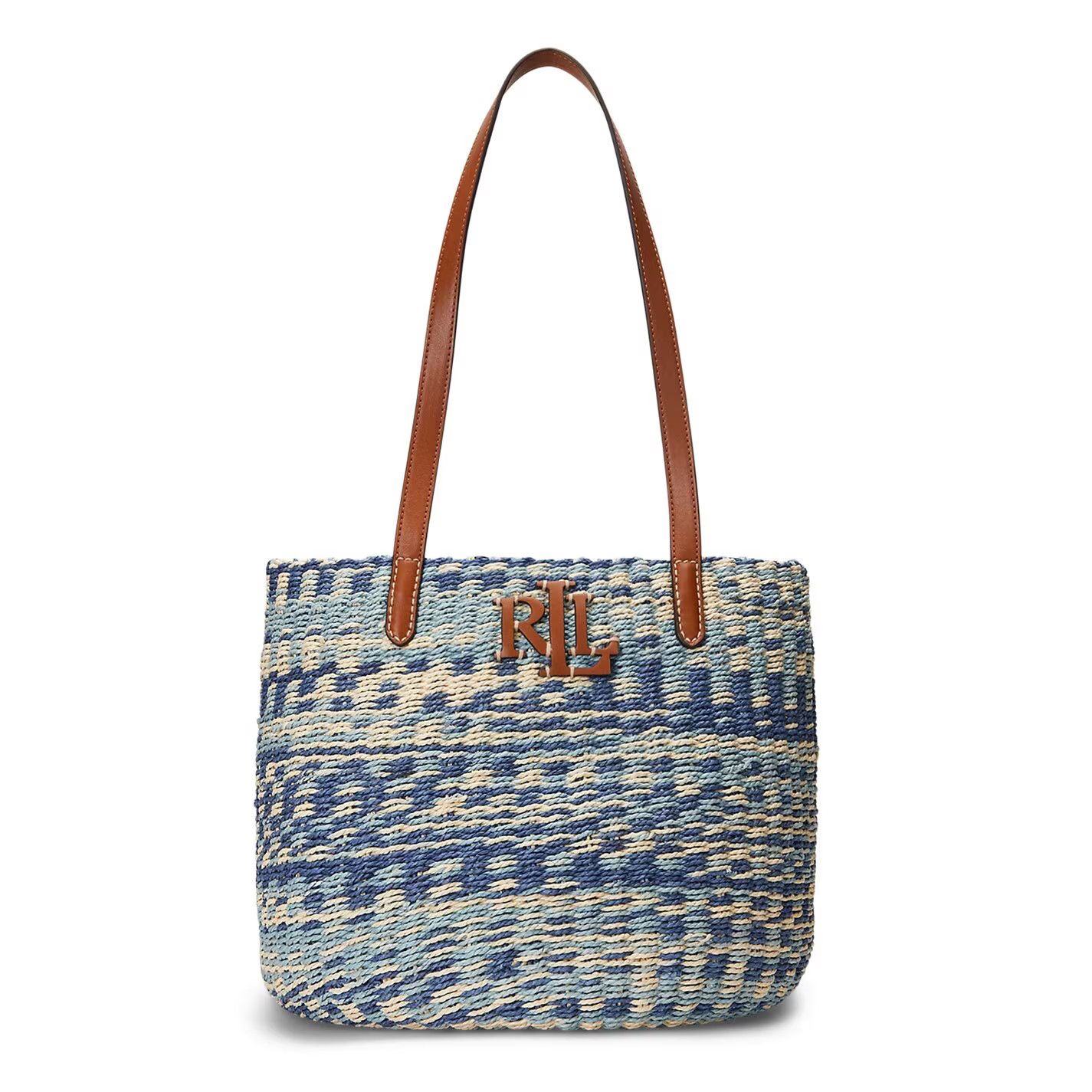 Lauren Ralph Lauren o1g2r1mq0825 Size: OS / Leather-Trim Straw Medium Tote Bag Size ONE SIZE - 1 Thumbnail