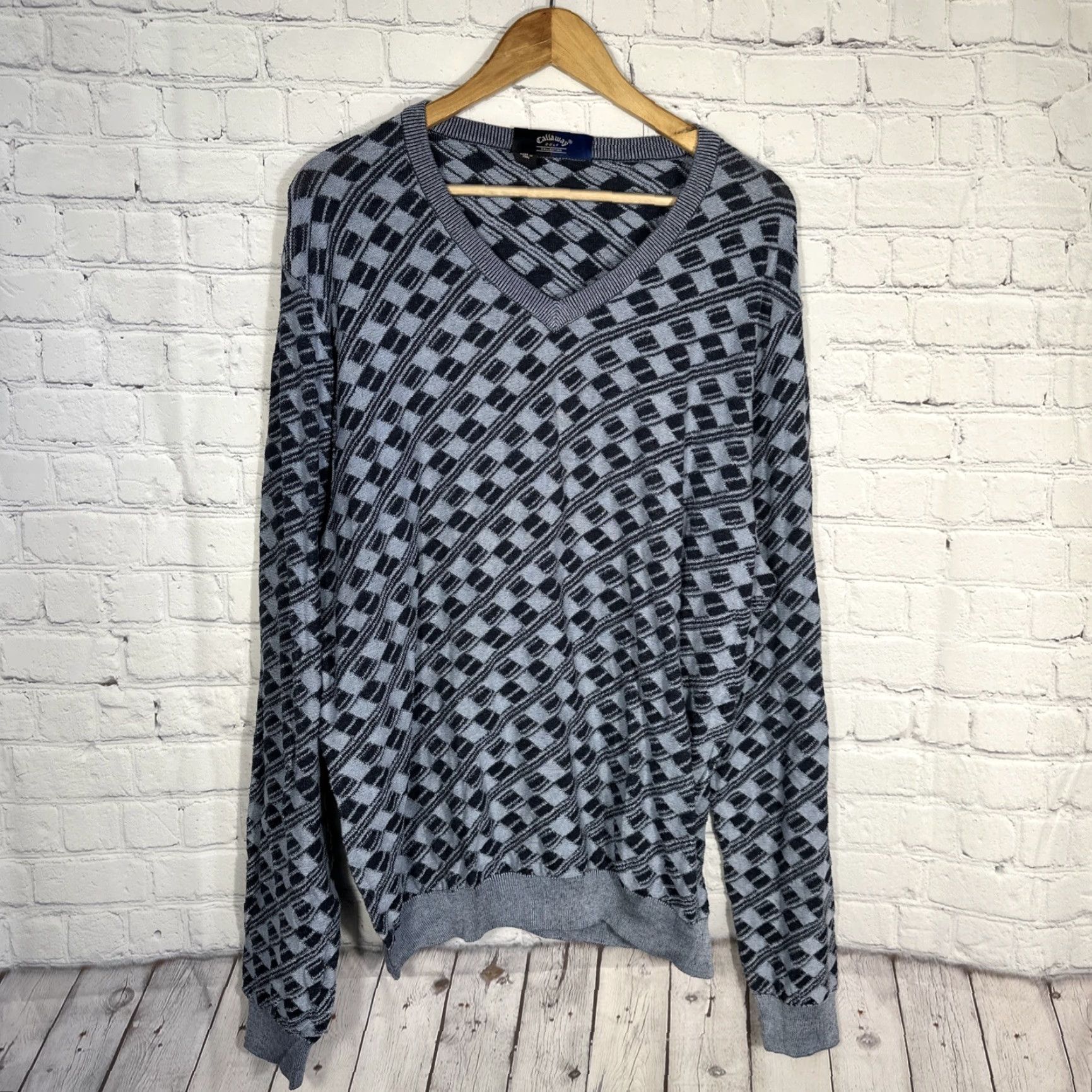 Callaway CALLAWAY Vneck Sweater Mens XL Black Gray Golf Collection Vintage Argyle Pima Cotton Pullover Size US XL / EU 56 / 4 - 2 Thumbnail