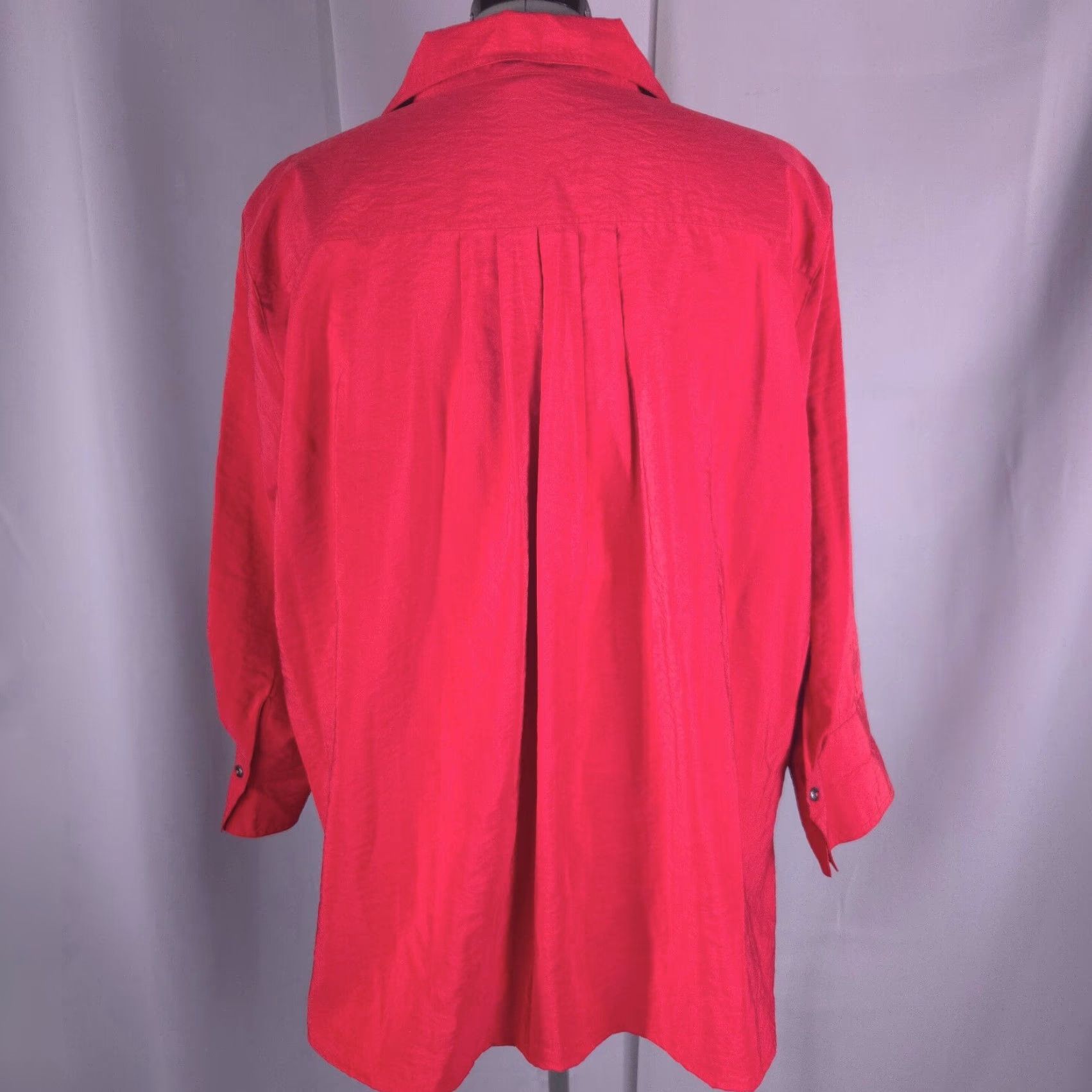 Ali Miles Top Womens 2X Red Taffeta Blouse Tunic Artsy Eclectic Statement Button