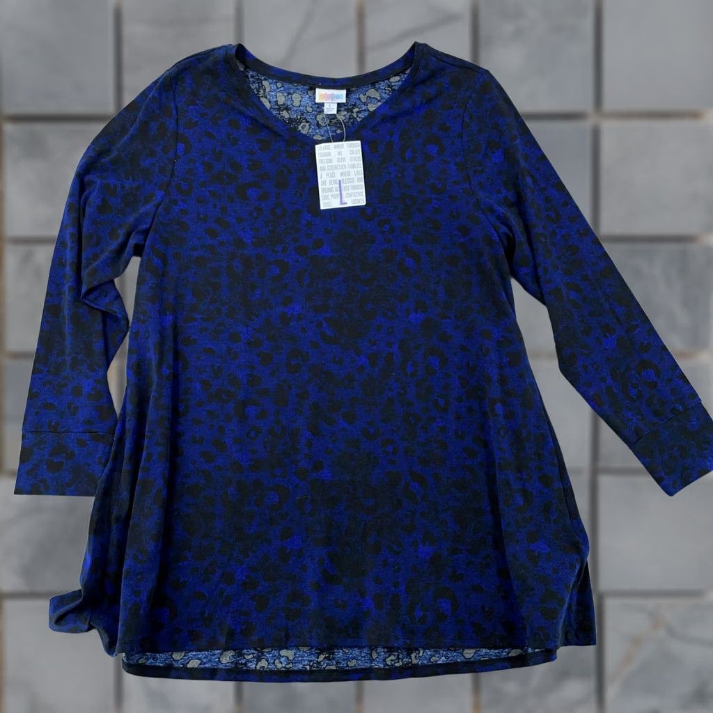 Vintage LuLaRoe Elizabeth Shirt Womens Large Blue Black Leopard Print Long Sleeve Tunic Size L / US 10 / IT 46 - 1 Thumbnail