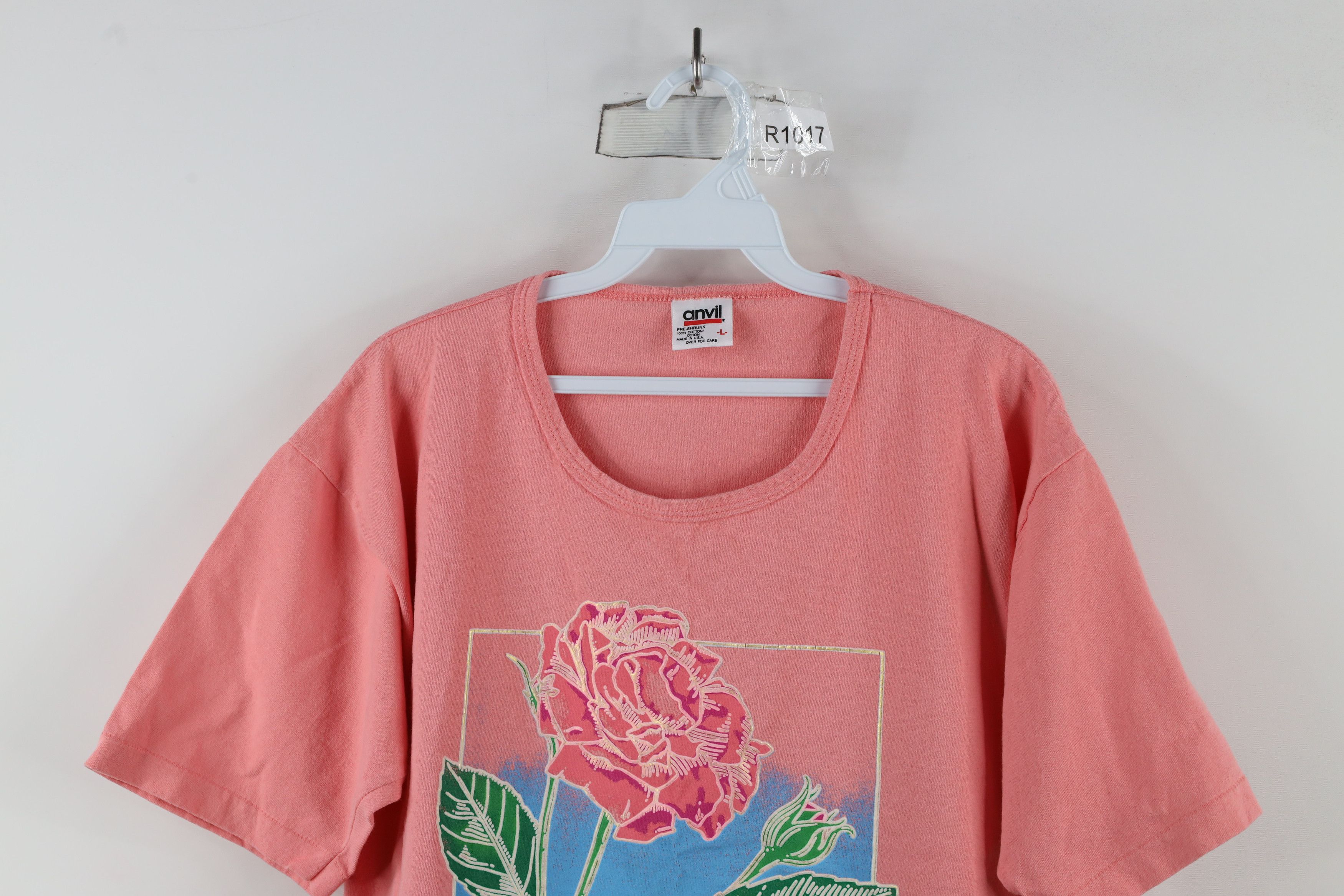 Vintage Vintage 90s Streetwear Spell Rose Flower T-Shirt Pink USA Size L / US 10 / IT 46 - 2 Thumbnail