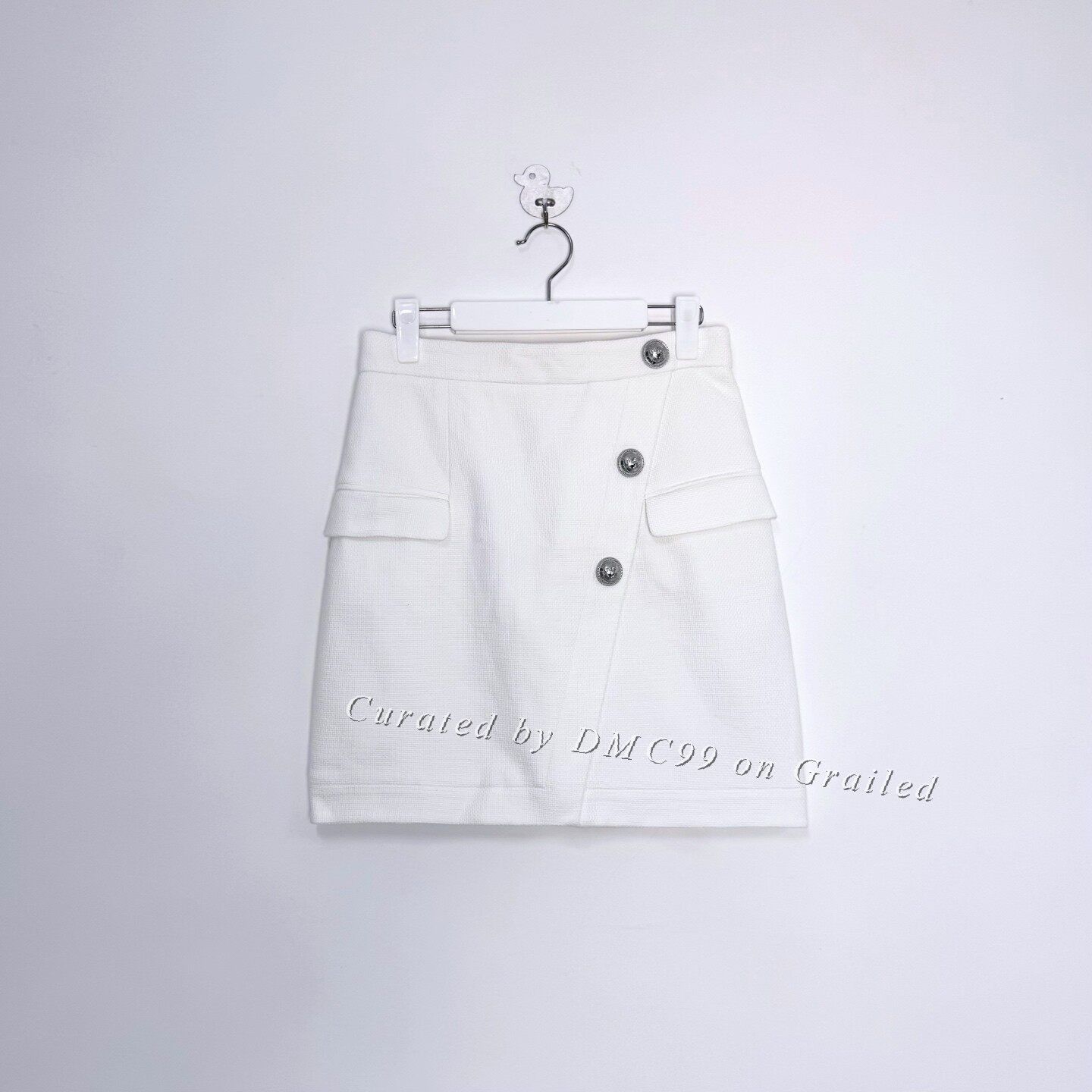 Balmain Balmain White Silver Button Back Zipper Skirt Size 40" / US 18 - 1 Thumbnail