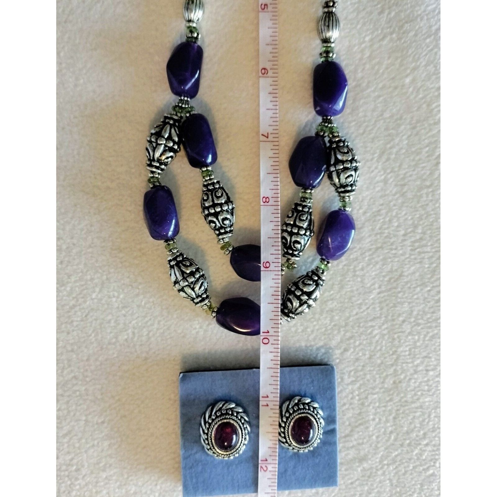 Vintage Avon Vintage Necklace Earrings Set Bold Amethyst Button Silv Size ONE SIZE - 8 Thumbnail