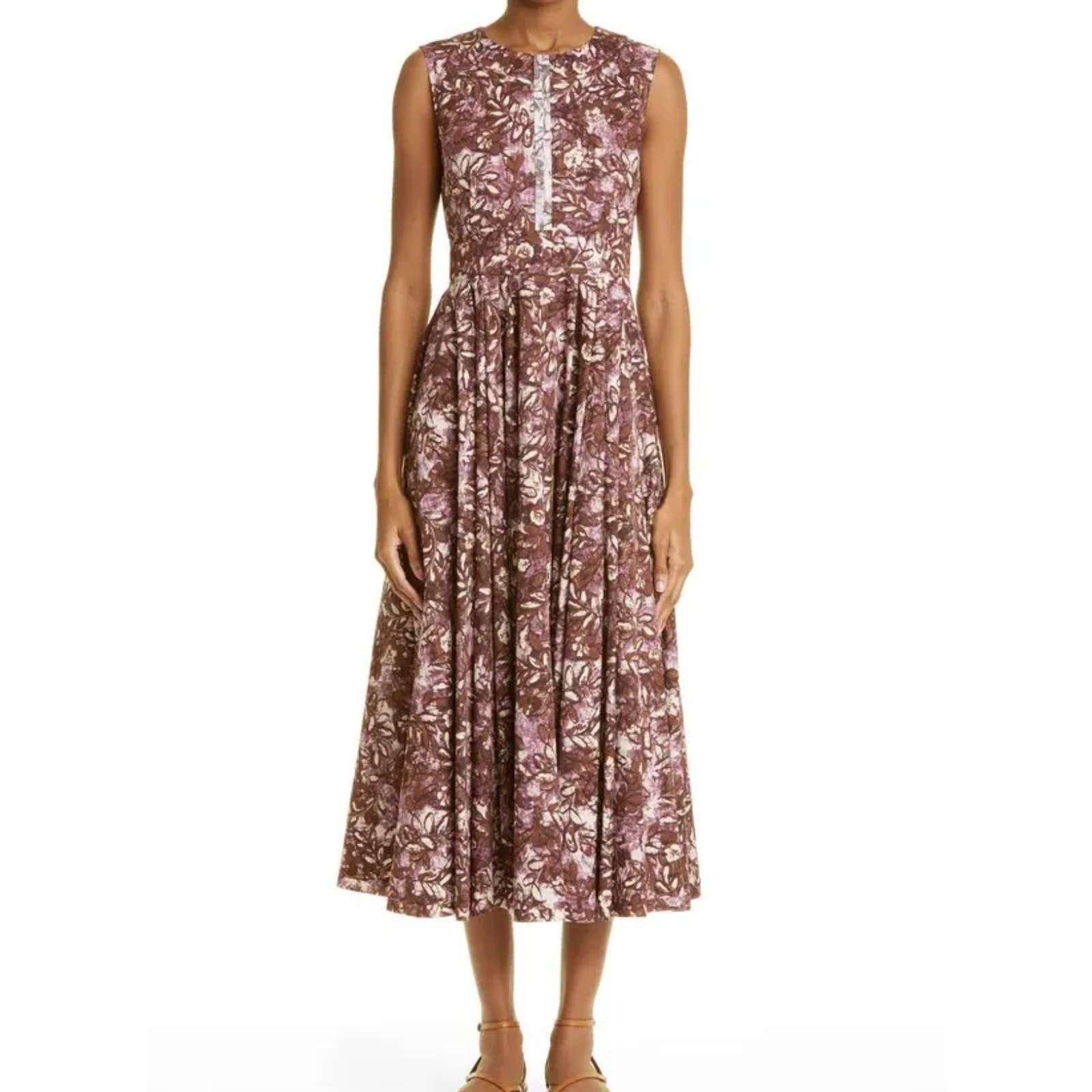 image of Max Mara Women's Carla Floral Batik Cotton A-Line Dress 14 in Pink (Size XL)