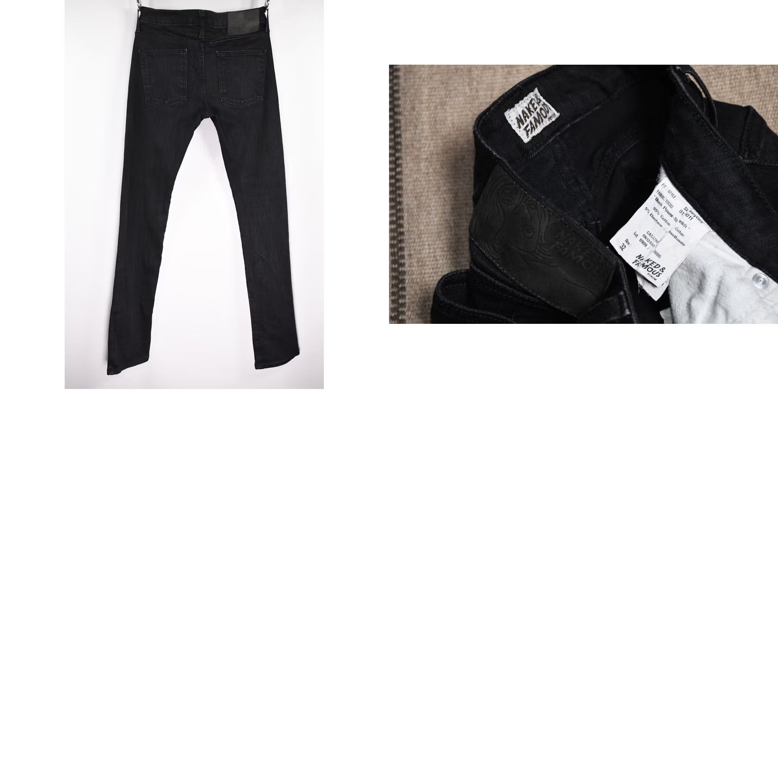 Vintage Naked & Famous Denim Super Guy Black Power-Stretch Jeans Men's 32 W 95%COTTON 5%ELASTANE Regular Slim Black Jeans Mens XS-XL (adjusted) Size US 32 / EU 48 - 8 Thumbnail