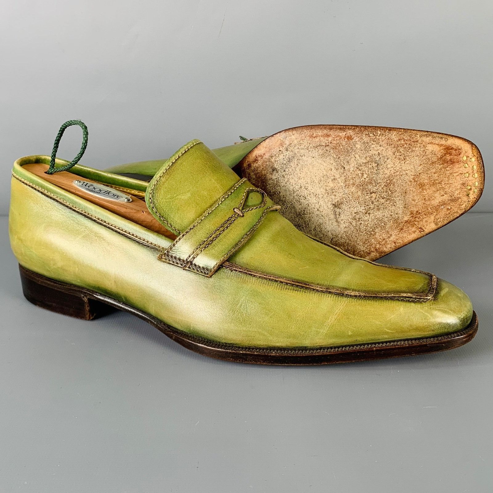 StefanoBi Manifattura Ferrarese Olive Green Hand-Patina Penny Loafers 8.5 Italy Patina Finished Penny Loafer - Carrucci Shoes main image 3