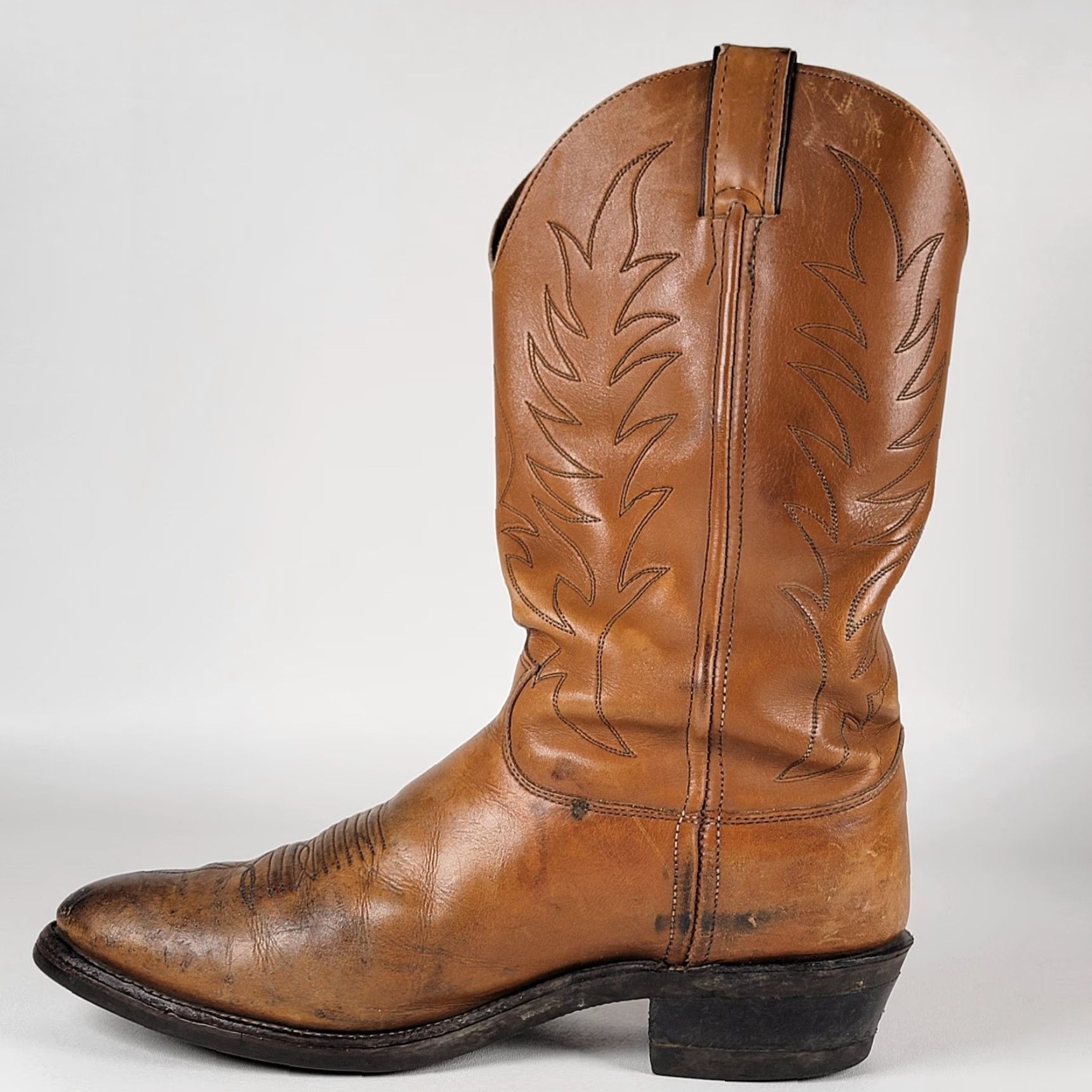 Justin Boots VINTAGE Justin Boots Men's 10.5 E Brown Leather Cowboy Western Pull-on Boots USA Size US 11 / EU 44 - 5 Thumbnail