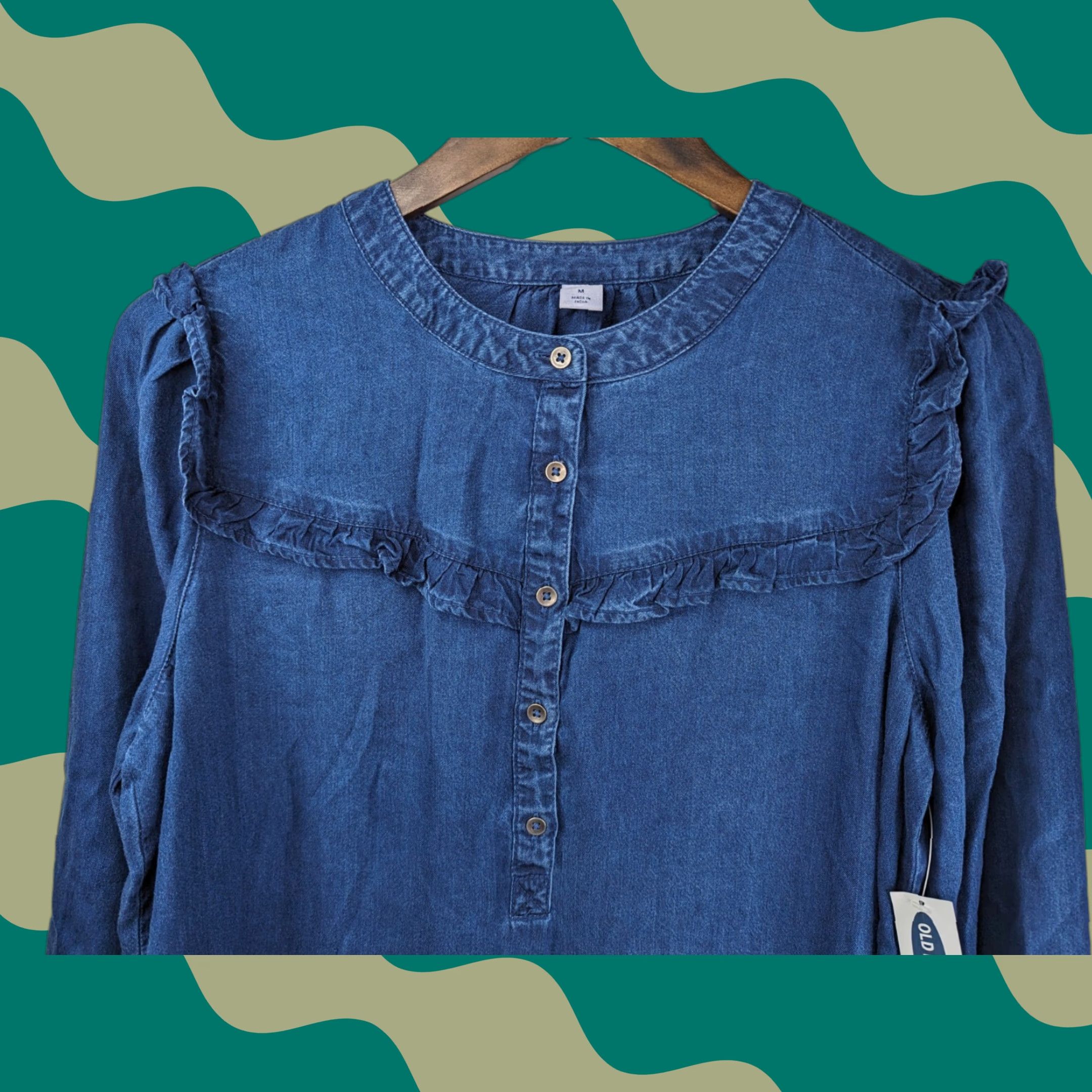 Old Navy NWT Old Navy Shirt Dress Denim Chambray Ruffle Long Sleeve Knee Length Blue M Womens Regular Size 647184 Size M / US 6-8 / IT 42-44 - 1 Thumbnail
