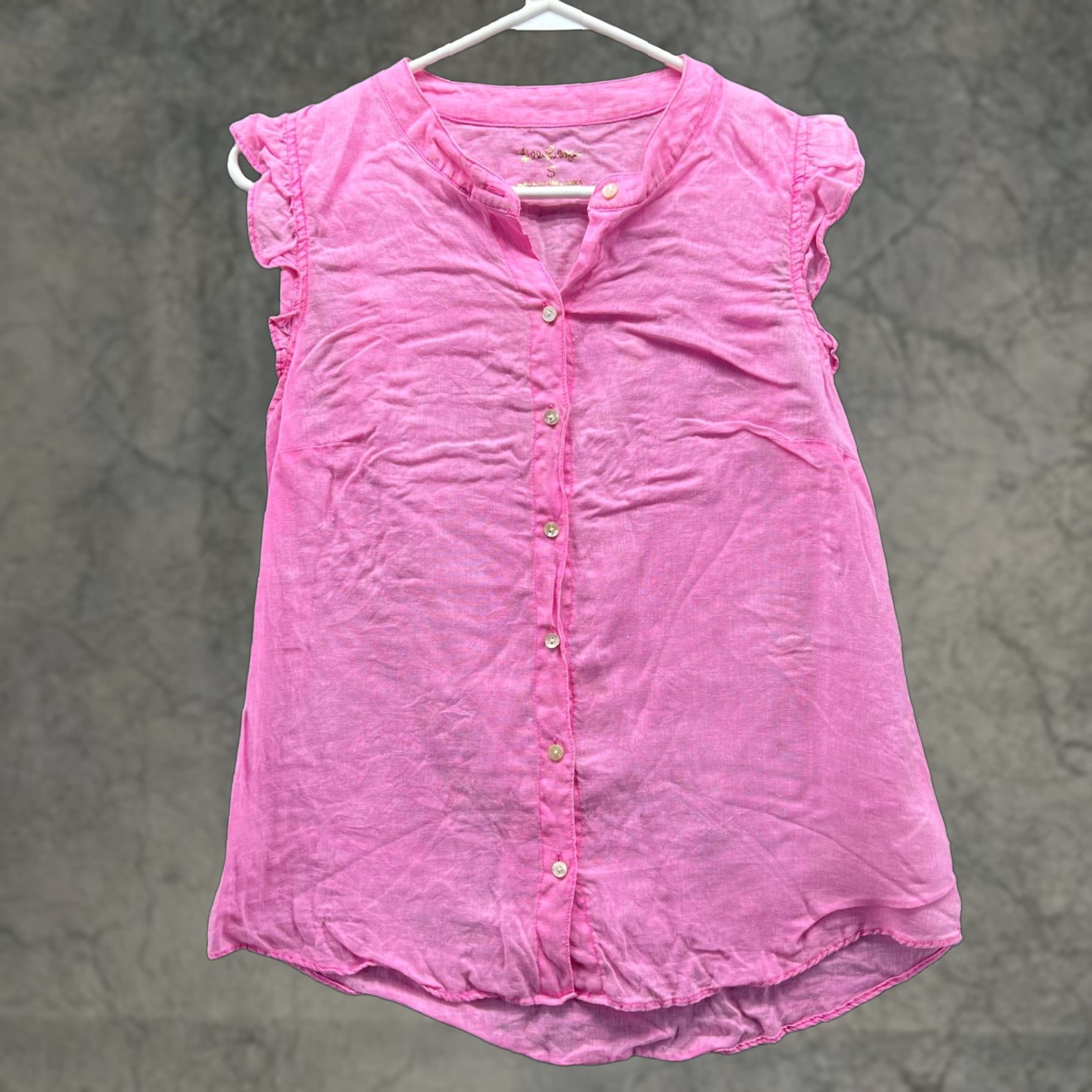 Lilly Pulitzer VINTAGE Lilly Pulitzer Blouse Womens S Pink Ruffle Flutter Sleeve Button Front Top Size S / US 4 / IT 40 - 1 Thumbnail