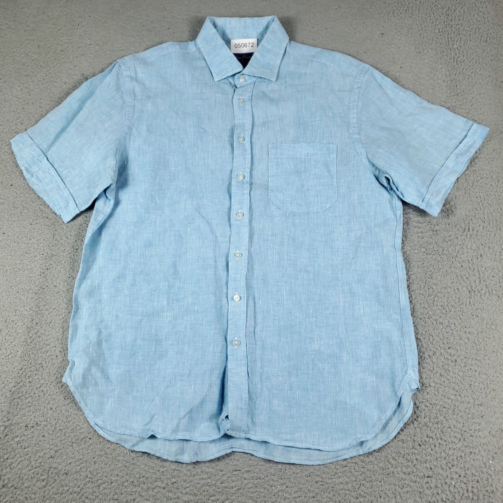 Vintage Alan Flusser Shirt Mens Large Blue Linen Casual Button Up Short Sleeve Size US L / EU 52-54 / 3 - 2 Thumbnail