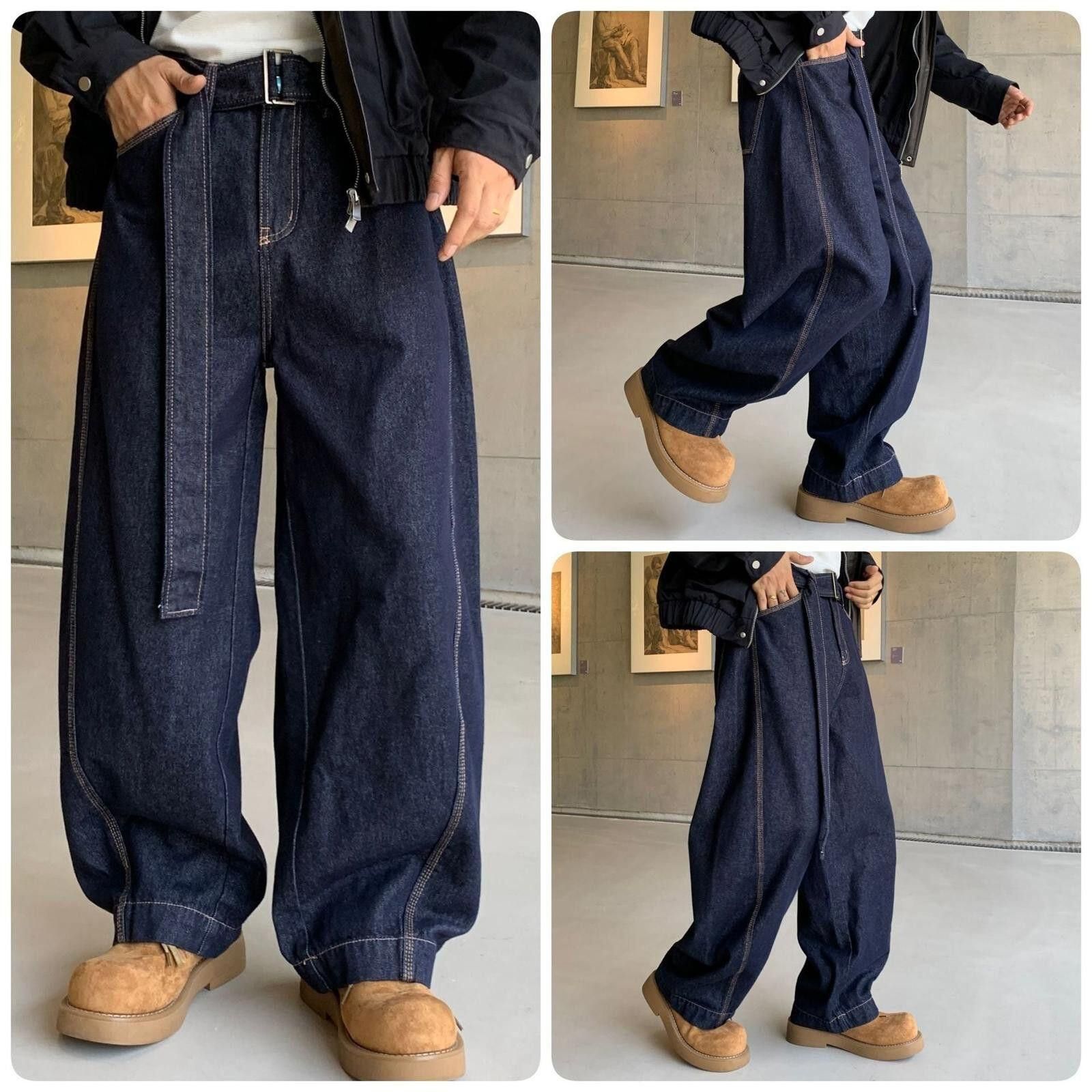 Jean Dark Blue Wide Leg Denim Jeans, Loose Fit Baggy Jeans Size US 32 / EU 48 - 5 Thumbnail