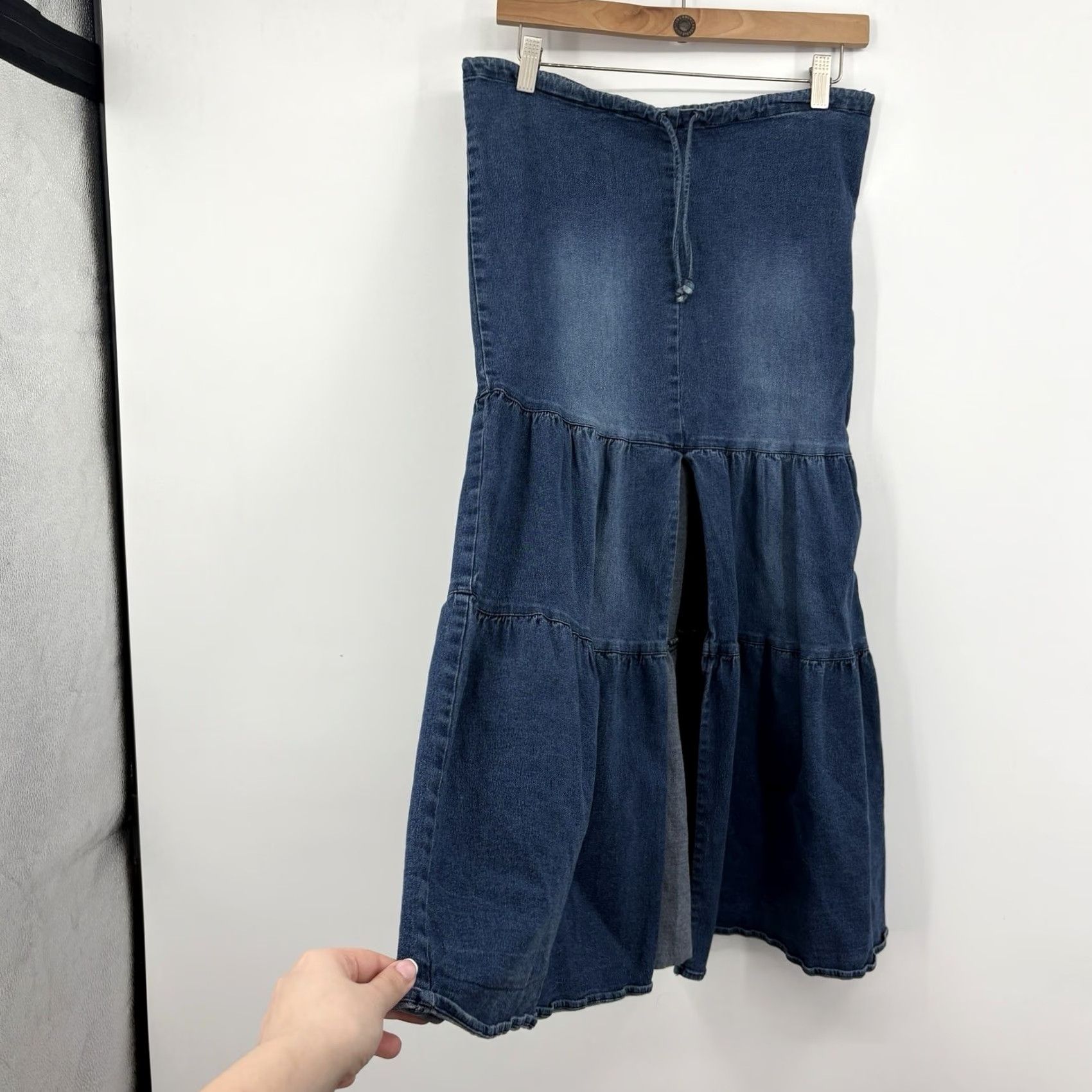 Vintage VINTAGE Y2K Maxi Skirt Women 0 Small Denim Cowgirl Western Festival Tiered Slit Size 28" / US 6 / IT 42 - 2 Thumbnail