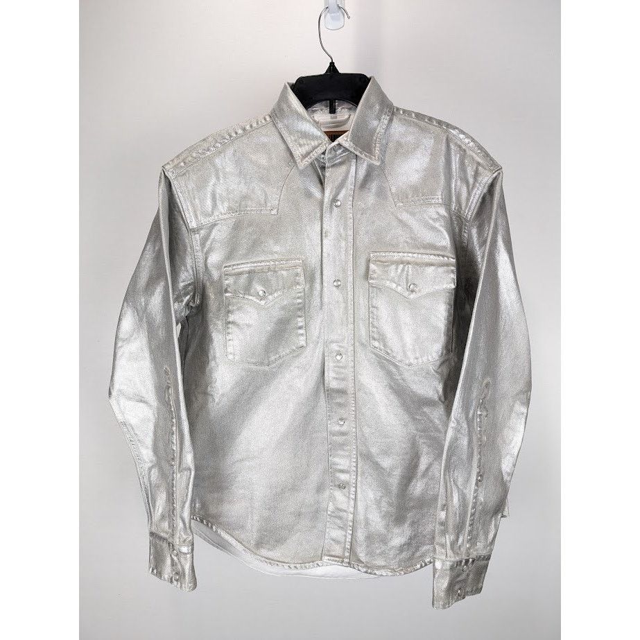 VTMNTS o1rshd1 Metallic Denim Shirt in Metallic Silver Size US M / EU 48-50 / 2 - 3 Thumbnail