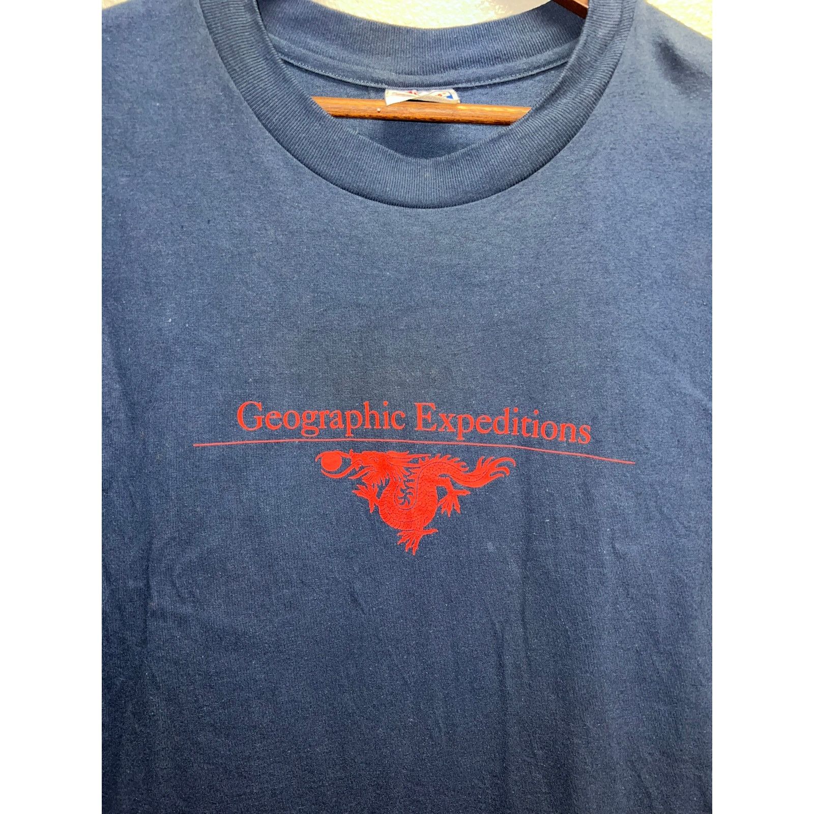 Hanes Vintage Dragon Shirt Geographic Expeditons Blue Tee 90s XL Size US XL / EU 56 / 4 - 2 Thumbnail