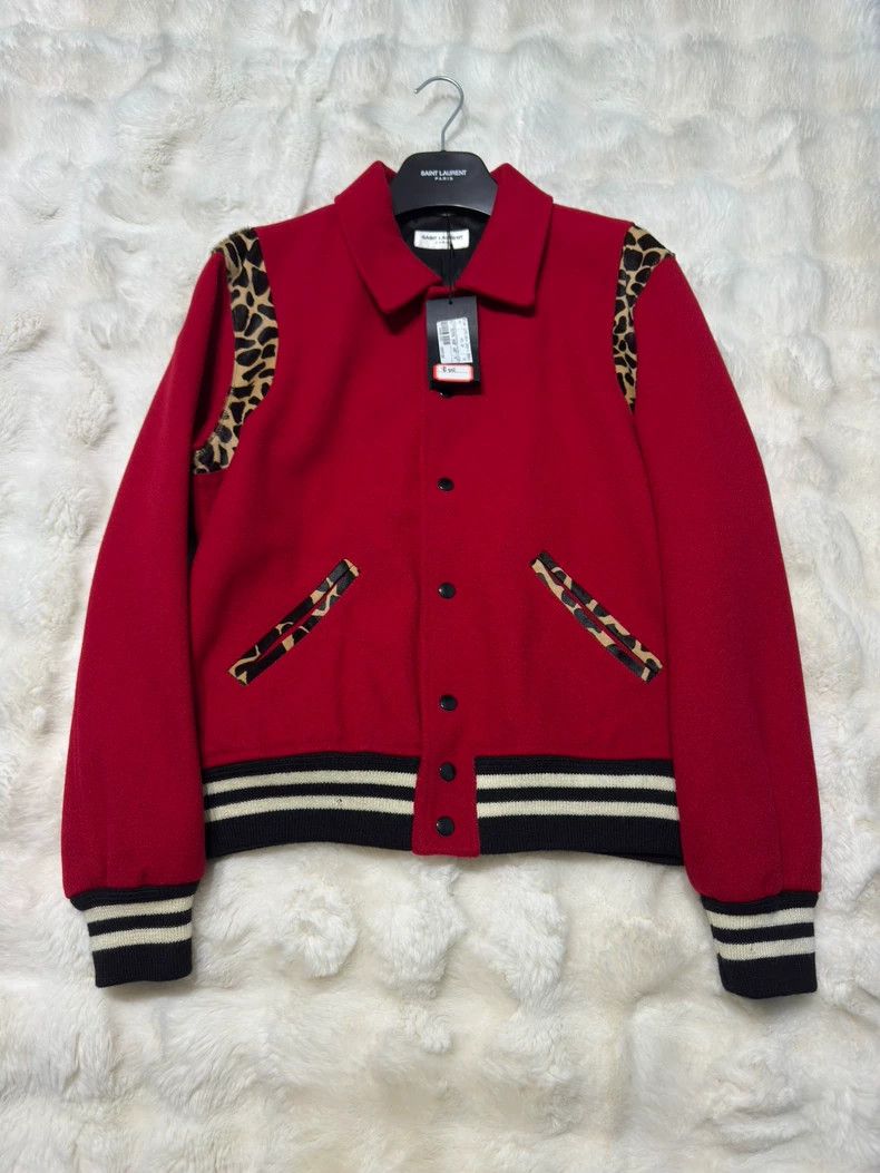 Saint Laurent Paris Saint Laurent Red Leopard Print Baseball Jacket- DMC Size US L / EU 52-54 / 3 - 1 Thumbnail