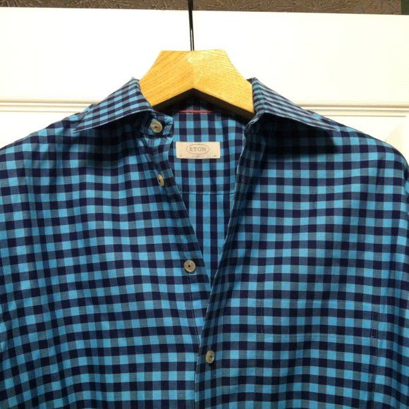 Eton ETON MEN'S BLUE 100%COTTON LONG SLEEVE CASUAL SHIRT SIZE: 16 Size US L / EU 52-54 / 3 - 2 Thumbnail
