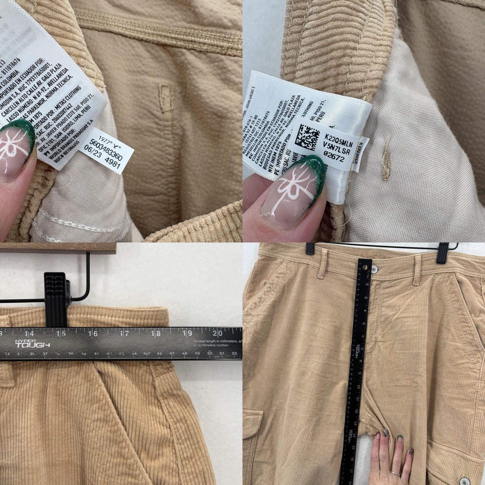 American Eagle Outfitters VINTAGE American Eagle Pants Womens 16 Beige Corduroy Super High Rise Wide Leg Cargo Y2K Size 38" / US 16 / IT 52 - 8 Thumbnail