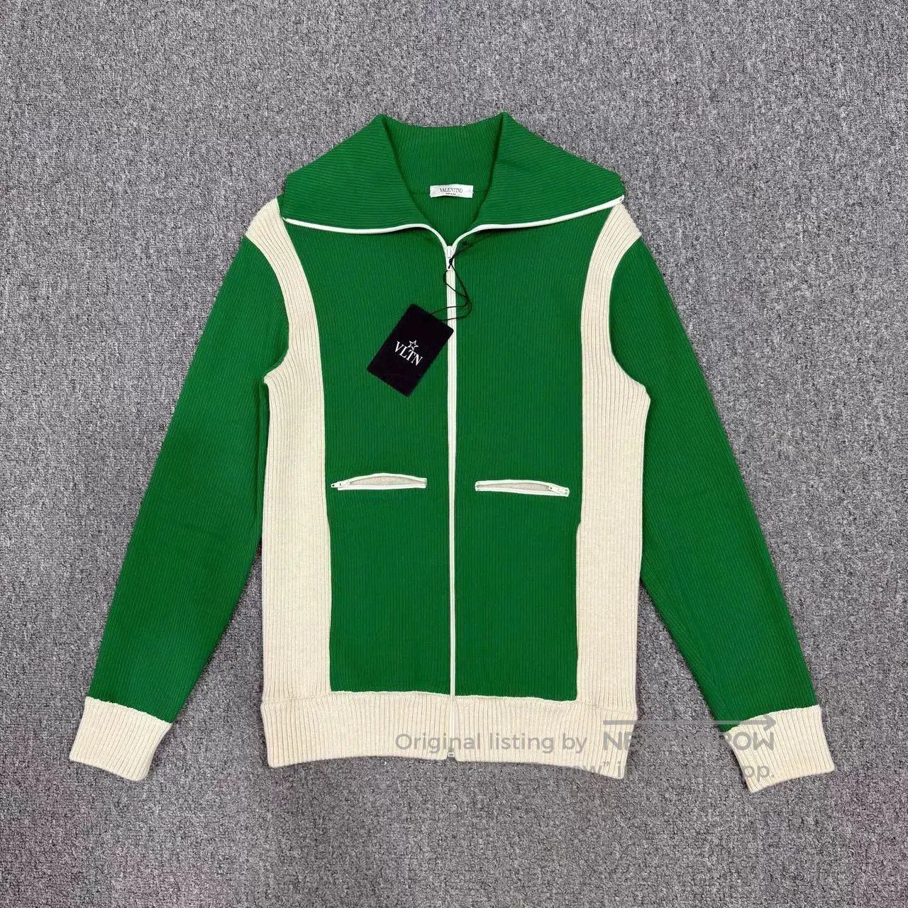Valentino Valentino White Green Knit Zip Jacket. Size US M / EU 48-50 / 2 - 1 Thumbnail