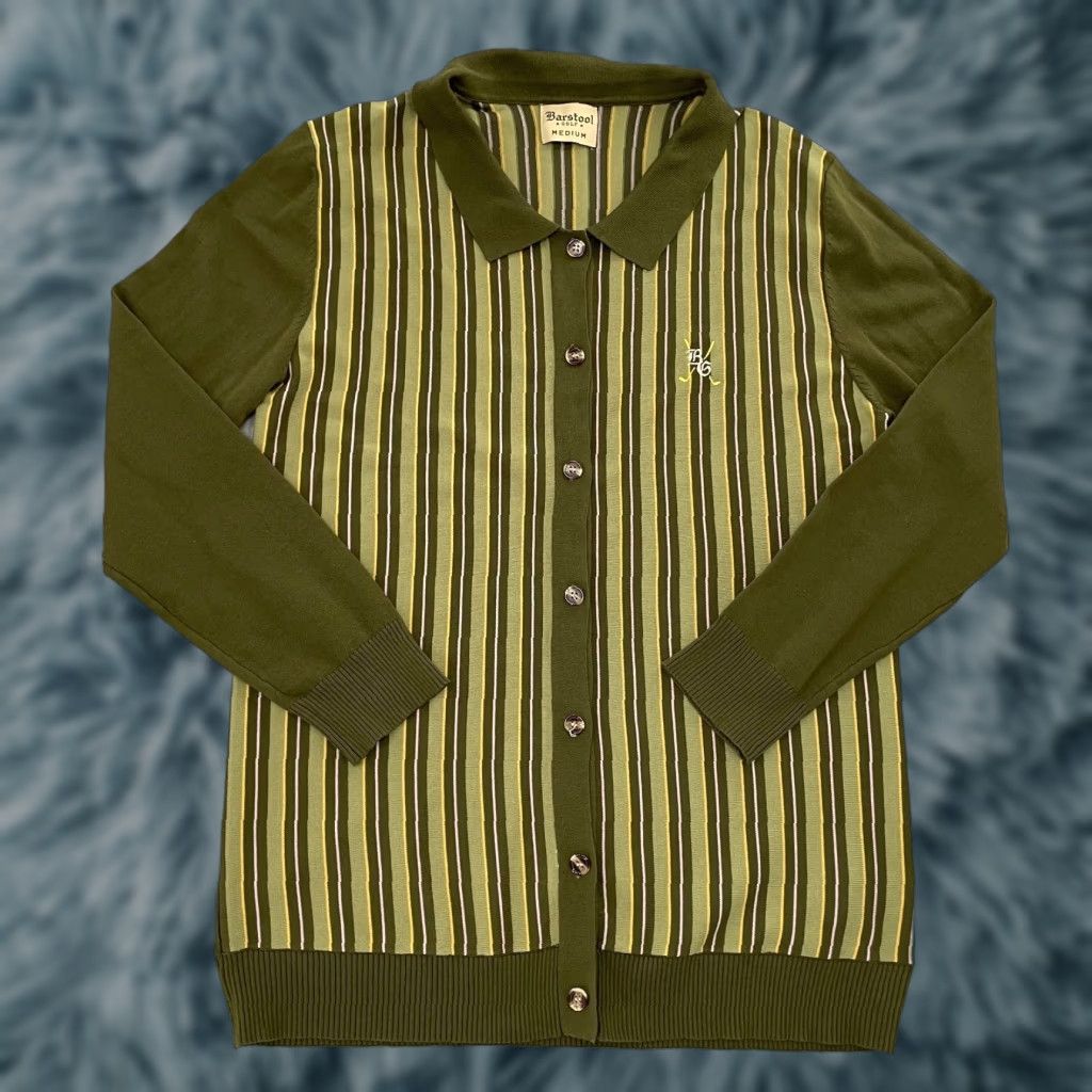 Logo 7 Barstool Golf Sweater Men M Green Stripe Button Up Long Sleeve Logo Cardigan Barstool Golf M Green Stripe Sweater Size US M / EU 48-50 / 2 - 1 Thumbnail