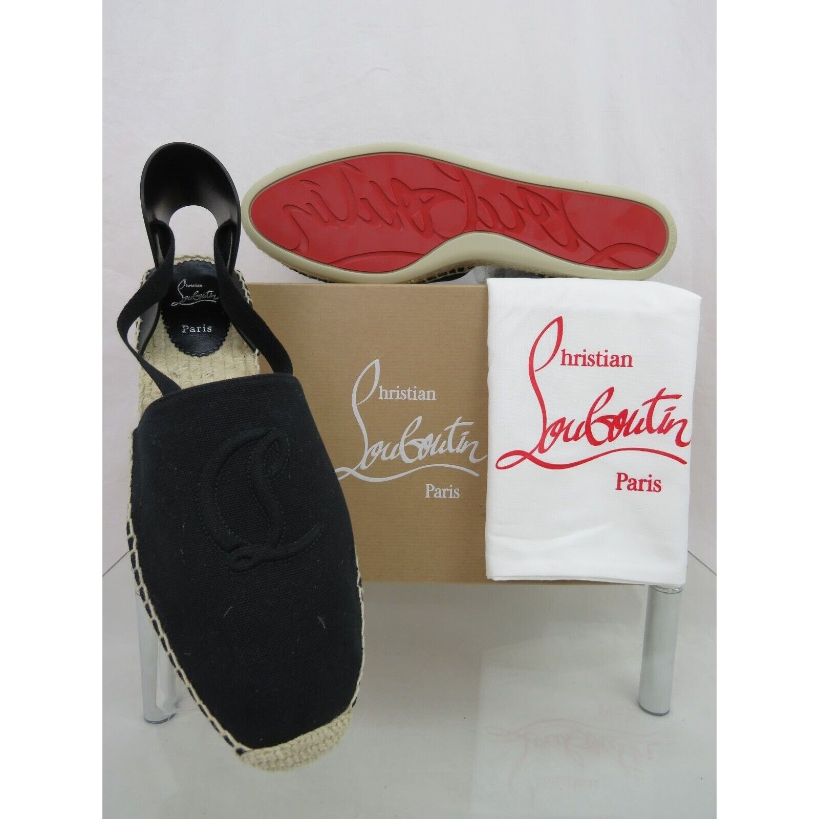 Christian Louboutin LOUBOUTIN NANOU BLACK LTH CANVAS CL LOGO LACE ESPADRILLES 40 Size US 10 / IT 40 - 3 Thumbnail