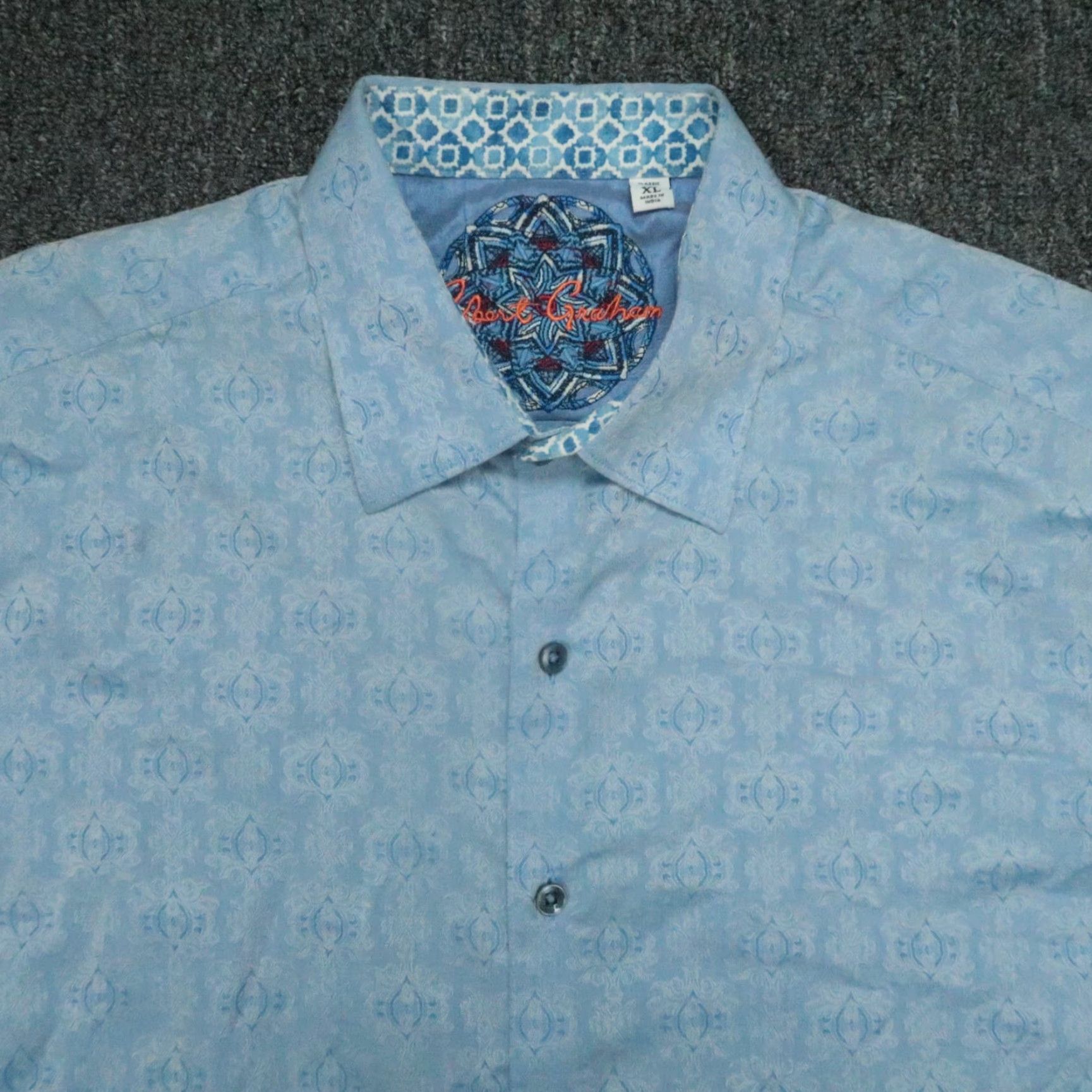 Robert Graham Robert Graham Shirt Adult XL Blue Geometric Button-Up Cotton Classic Fit Long Sleeve Mens Size US XL / EU 56 / 4 - 2 Thumbnail