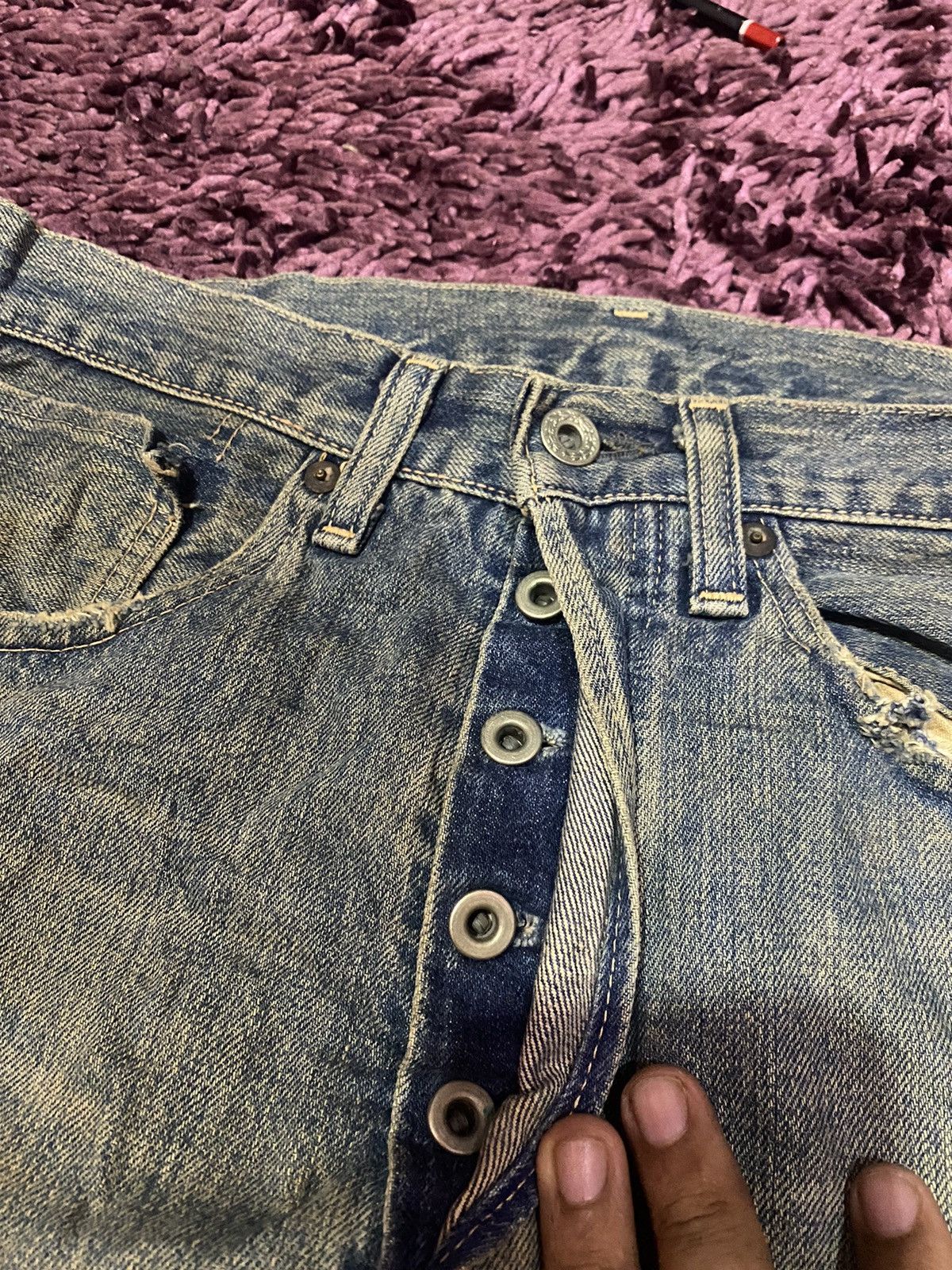 Levi's Vtg Trashed Levis 501xx BIG E 4501 WW2 Selvedge Jeans Size US 30 / EU 46 - 8 Thumbnail