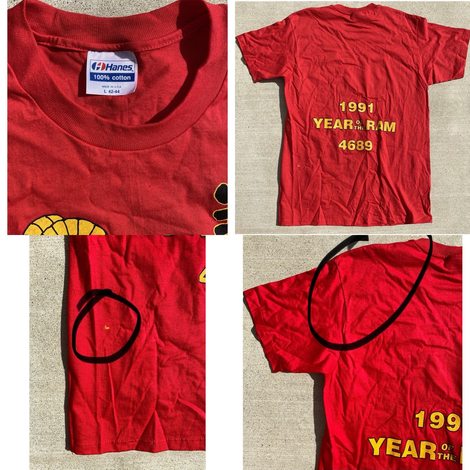 Hanes VINTAGE Hanes Year Of The Ram T-Shirt L USA Made Red Graphic Front Back 1991 90s Mens Size US L / EU 52-54 / 3 - 9 Thumbnail