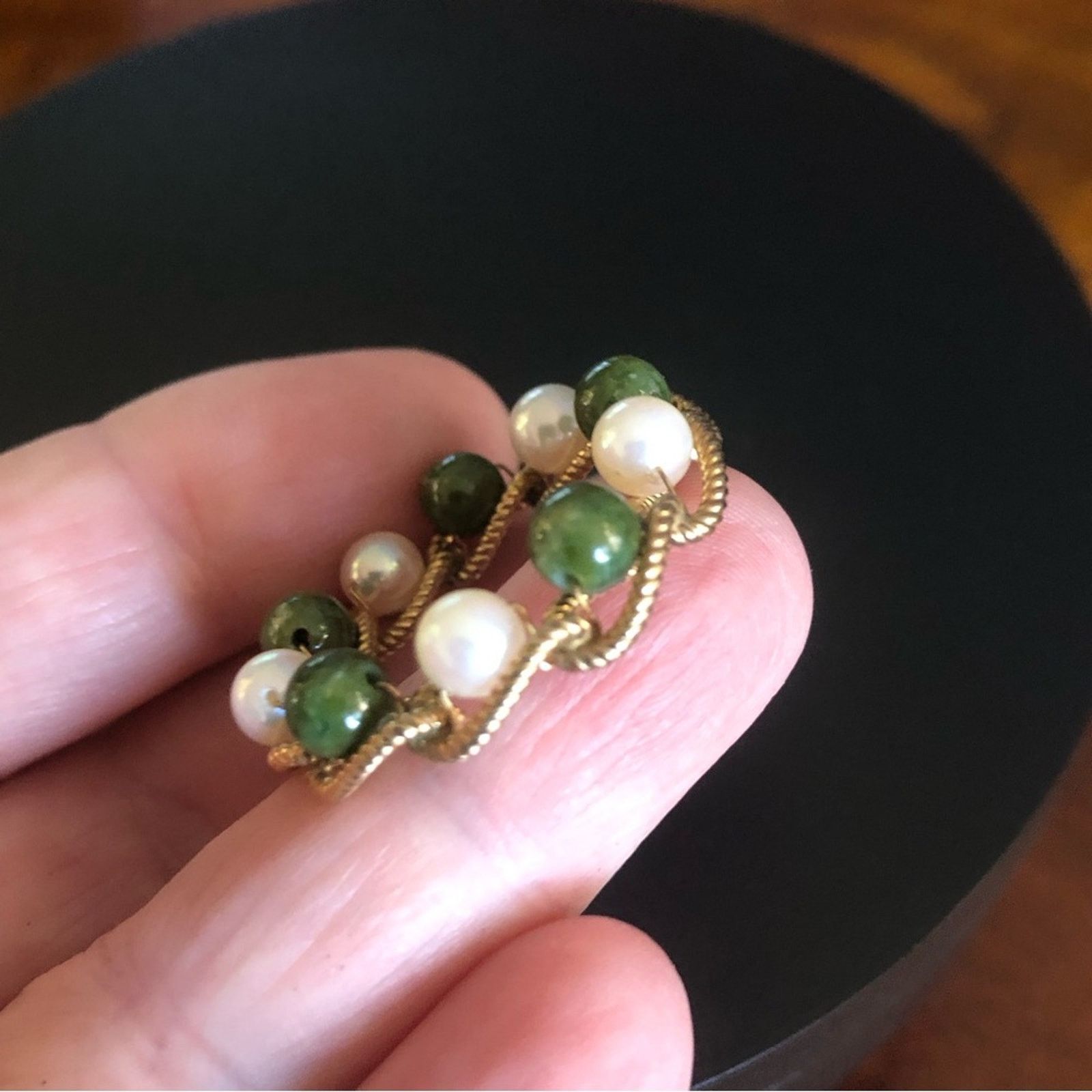 Vintage Vintage simulated jade and pearl gold wreath brooch pin Size ONE SIZE - 7 Thumbnail
