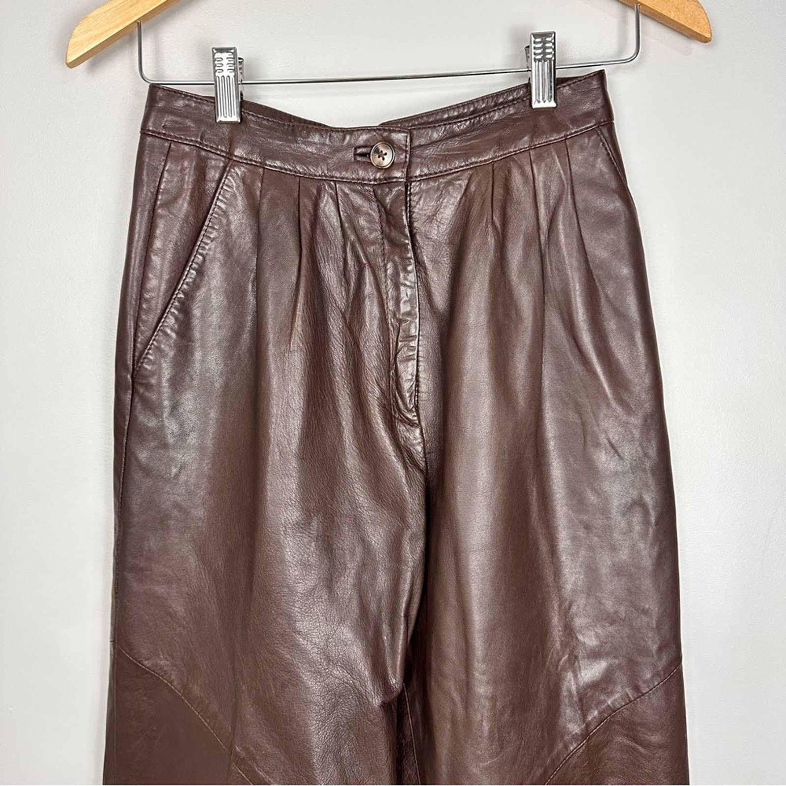 Other Madeleine Leather Brown Triple Pleated High Waist Trouser 4 Size 27" / US 4 / IT 40 - 7 Thumbnail