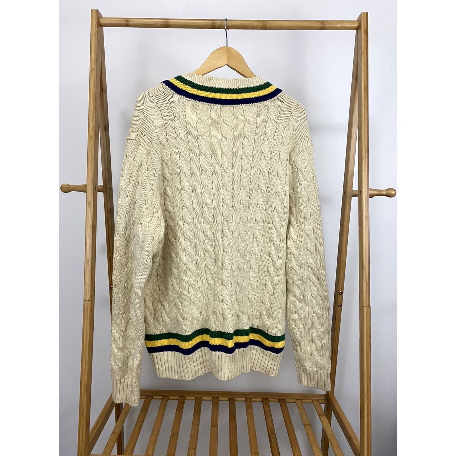 Polo Ralph Lauren VTG Polo Ralph Lauren Varsity Cricket Striped Knit V-Neck Sweater XXL Men Polo Ralph Lauren Shirt Sweater Mens Knit Pullover Striped Cream Varsity 90s Size US XXL / EU 58 / 5 - 2 Thumbnail
