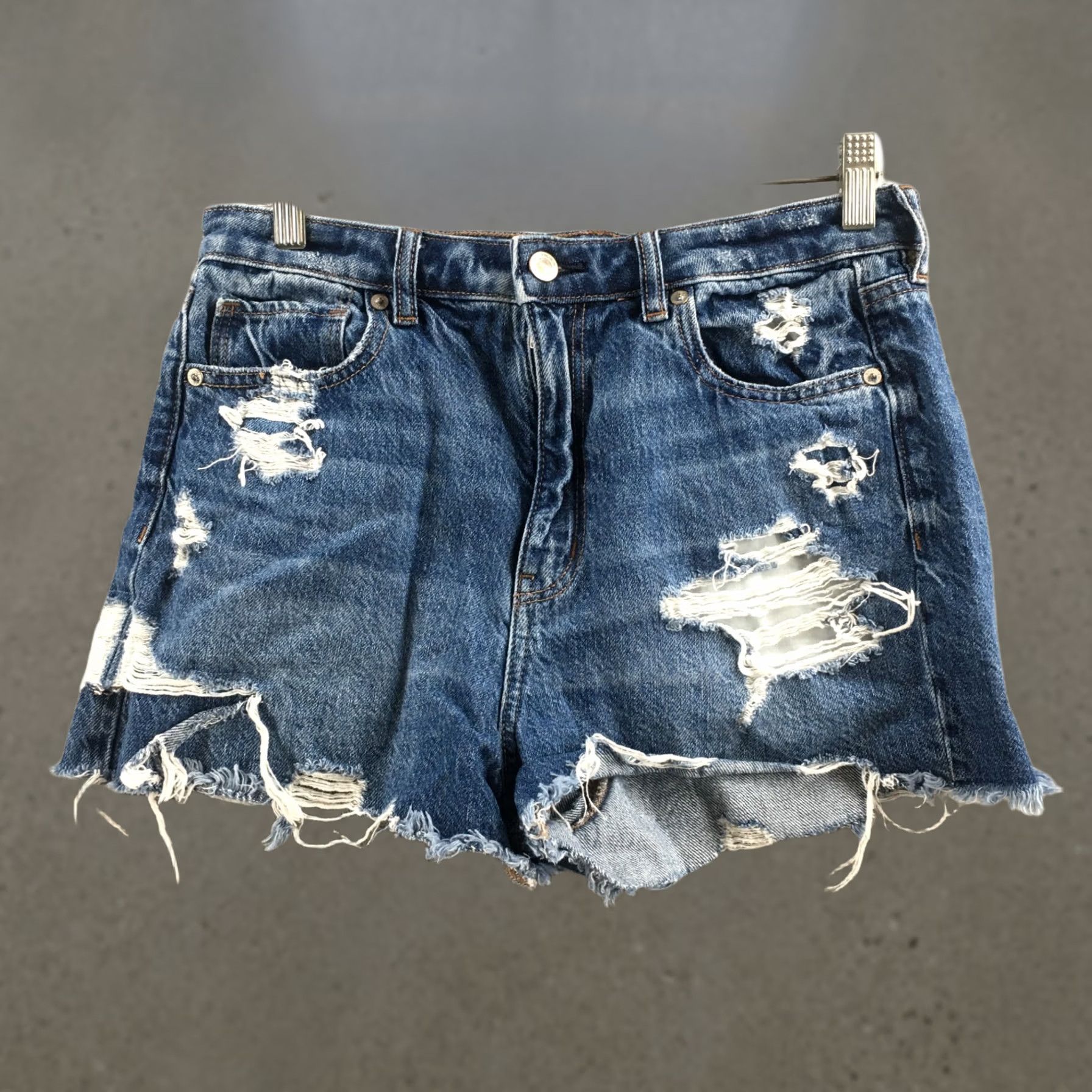 American Eagle Outfitters American Eagle Cut Off Short Womens 8 Blue Distressed Denim Zip Fly Button Front Shirt Womens 8 Blue Distressed Denim Zip Fly Button Front Size 30" / US 8 / IT 44 - 1 Thumbnail