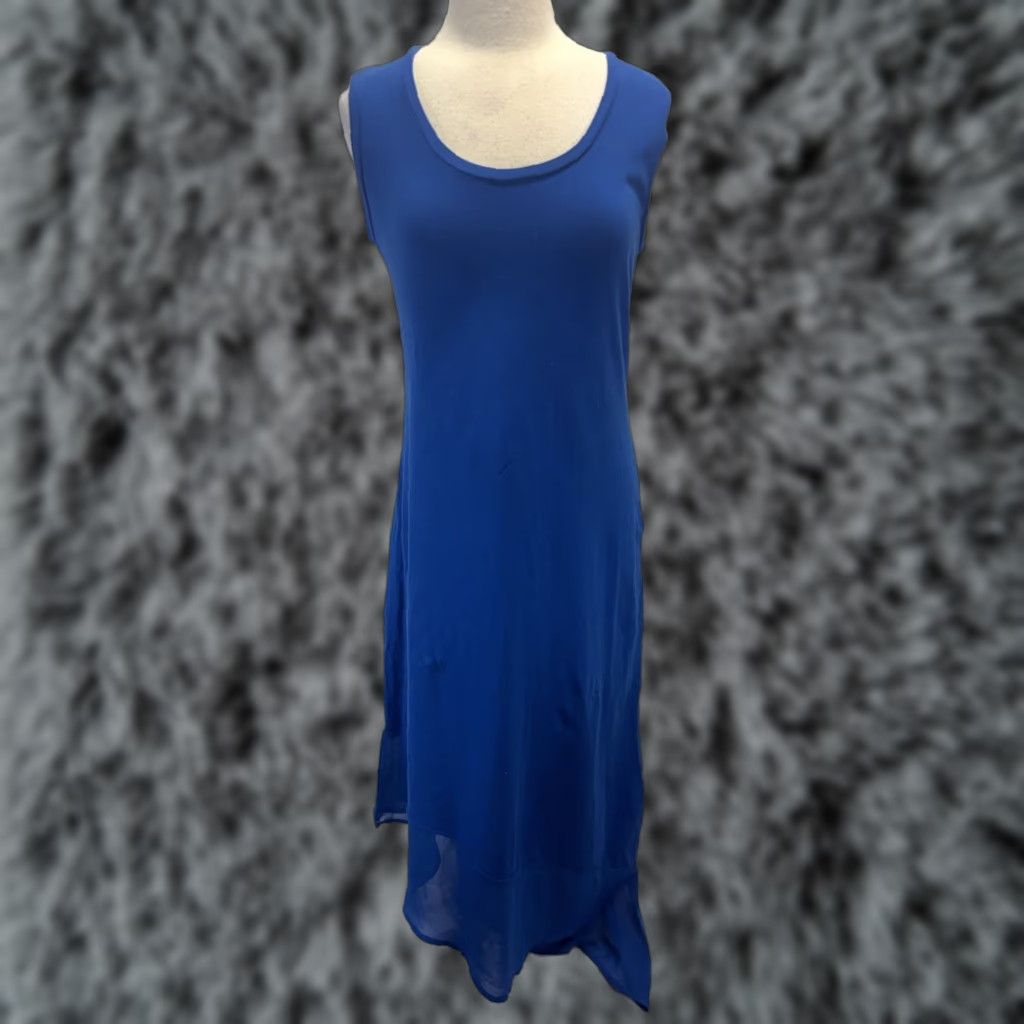 Tommy Bahama VINTAGE Tommy Bahama Sleeveless Midi Maxi Dress L Blue Cotton Blend Chiffon Hem Asymmetric Pullover Women Large Casual Travel Party/Cocktail Womens Size L / US 10 / IT 46 - 1 Thumbnail