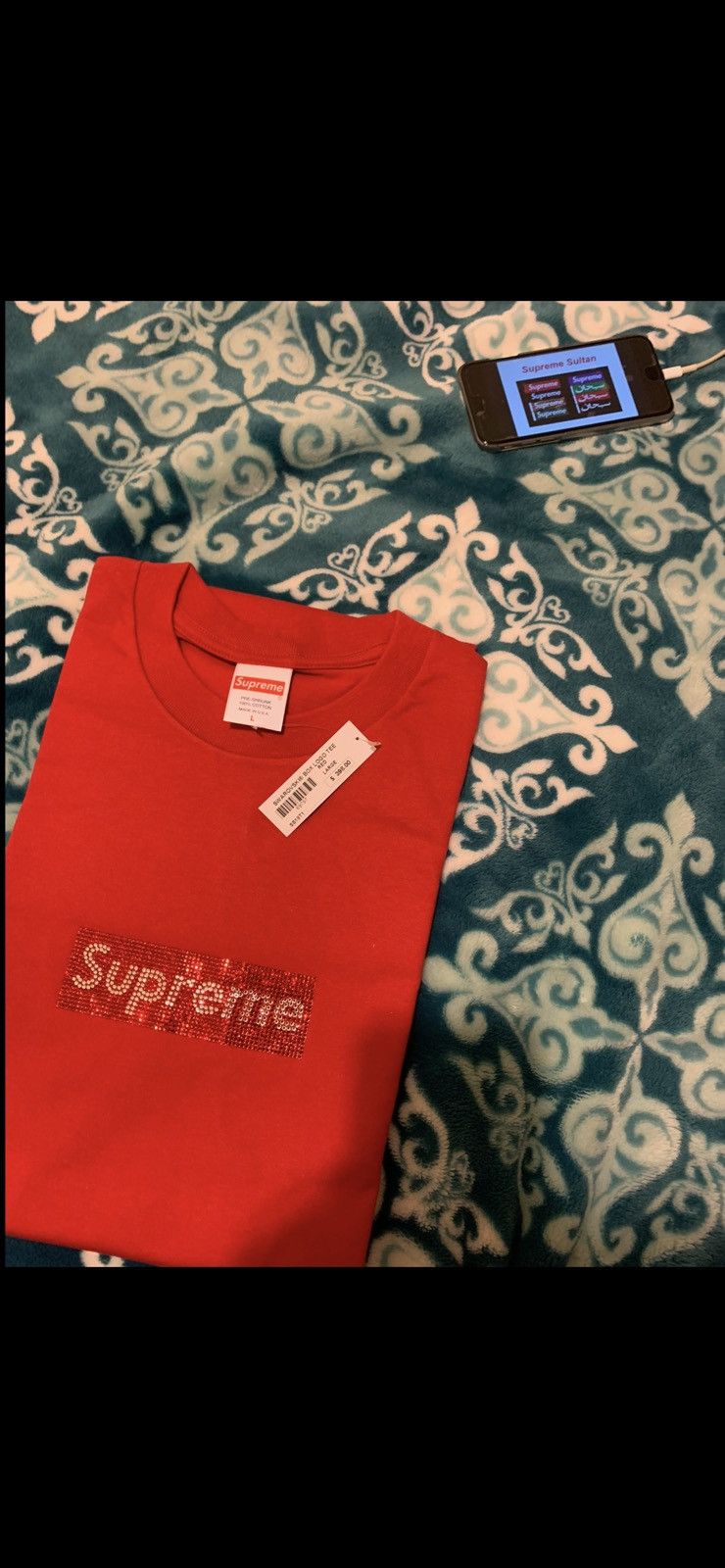 Supreme × Swarovski DSWT Supreme Swarovski Box Logo Tee Red Large Size US L / EU 52-54 / 3 - 2 Thumbnail