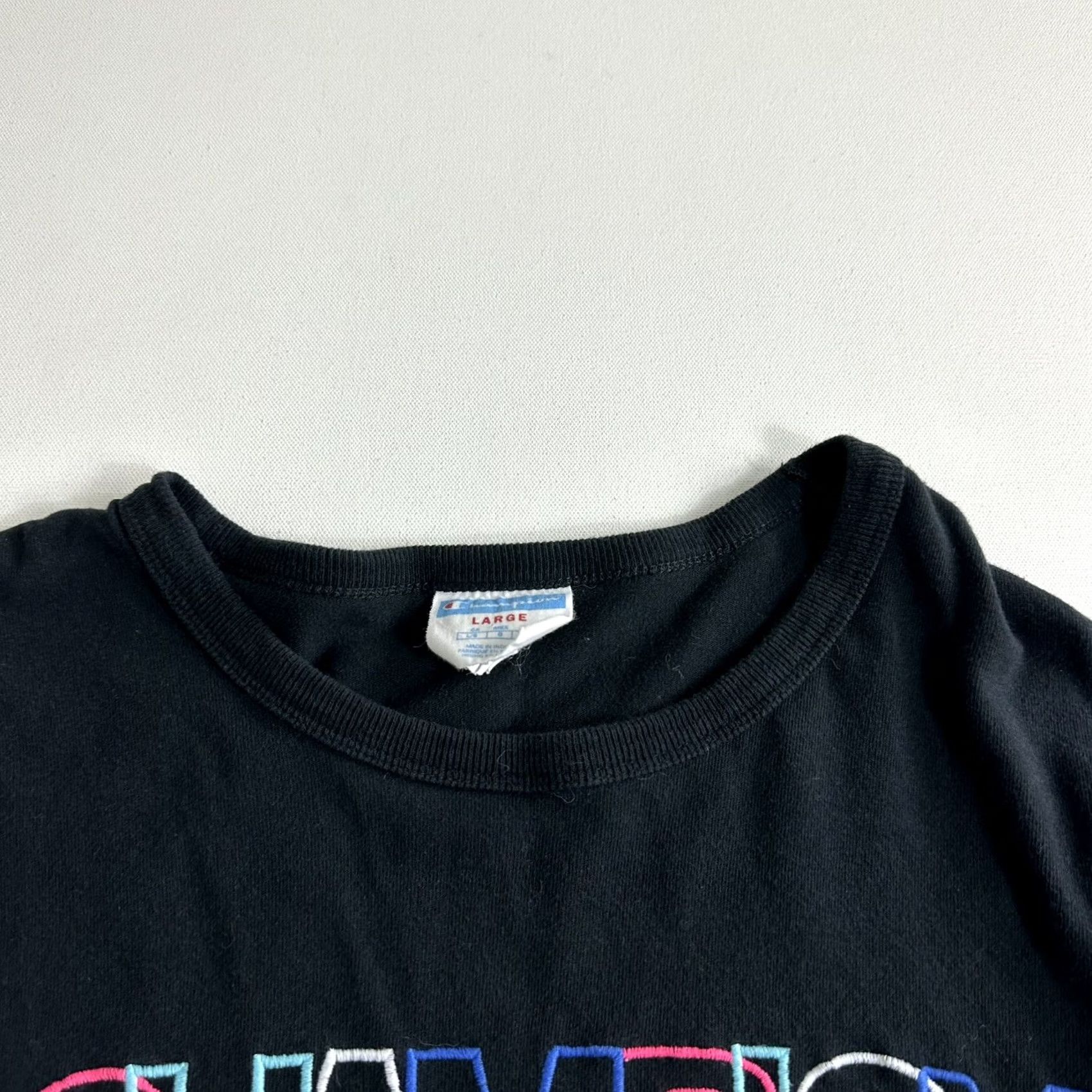 Champion VINTAGE Champion Sweatshirt Large L Black Blue Pink Embroidered Spell Out Crew Neck Long Sleeve Men Pullover Size US L / EU 52-54 / 3 - 5 Thumbnail