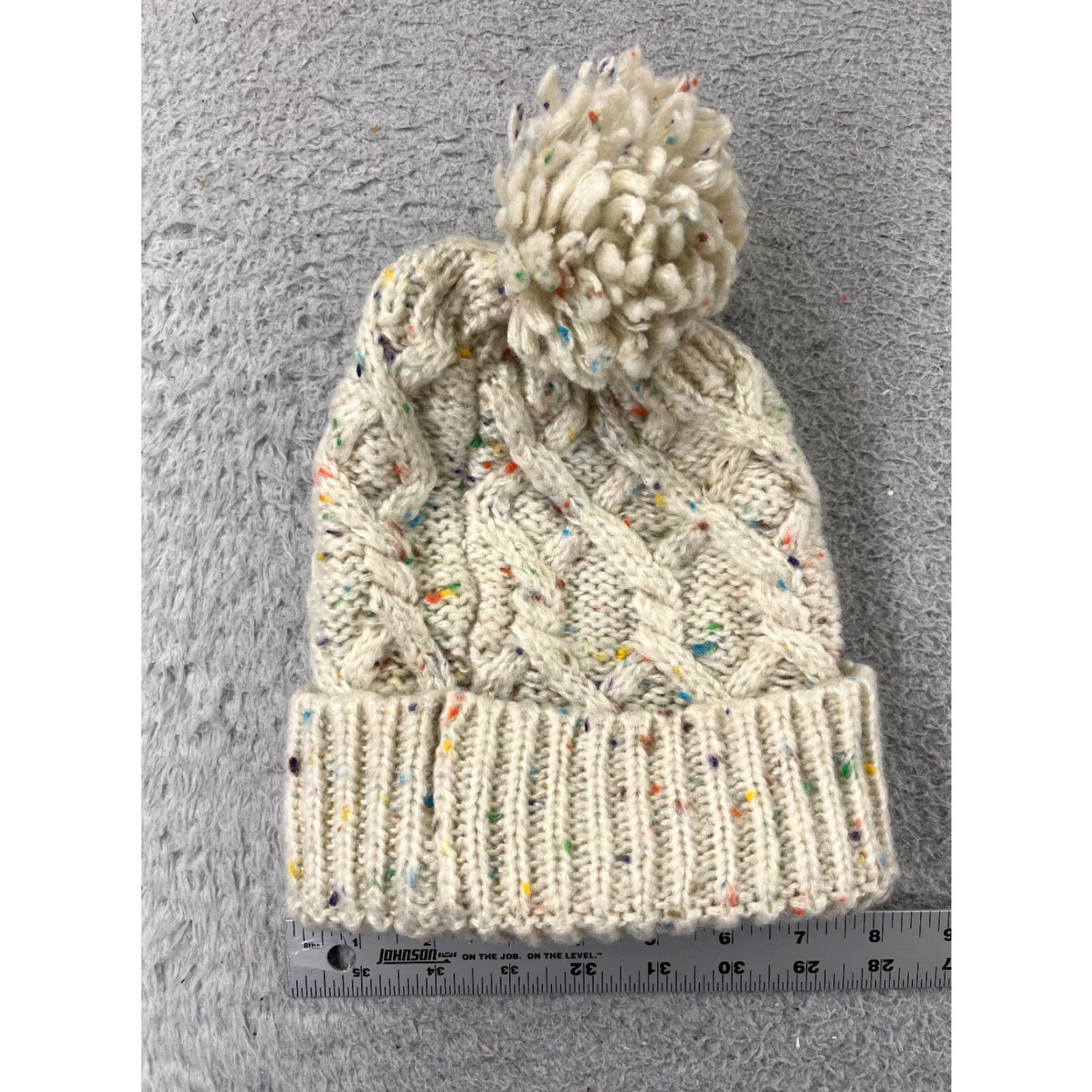 Steve Madden Steve Madden Beanie Womens One Size White Knit Confetti Acrylic Polyester Blend Pom Ski Hats Mens Womens Size ONE SIZE - 4 Thumbnail