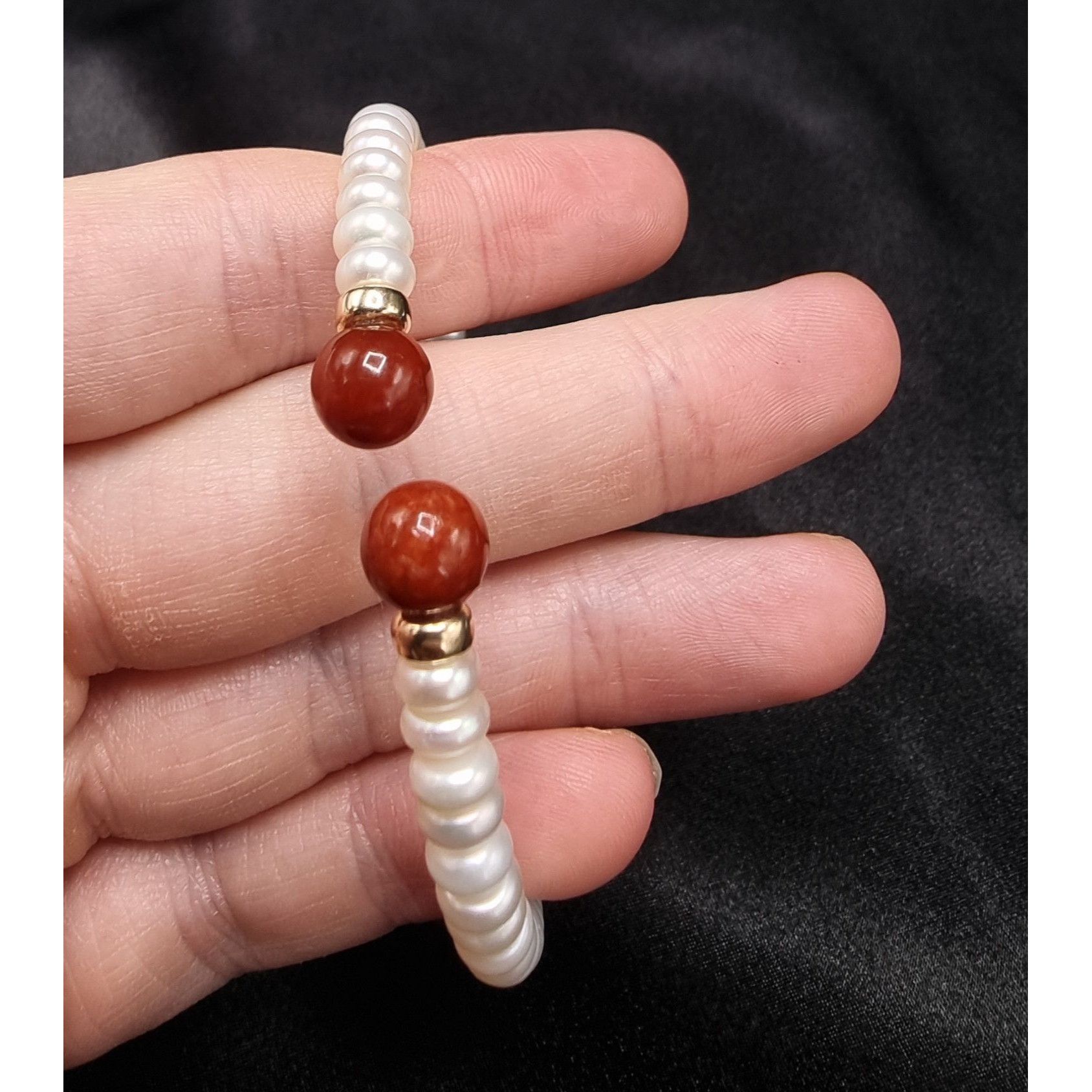Vintage 14K Freshwater Pearl & Carnelian Bracelet Size ONE SIZE - 5 Thumbnail