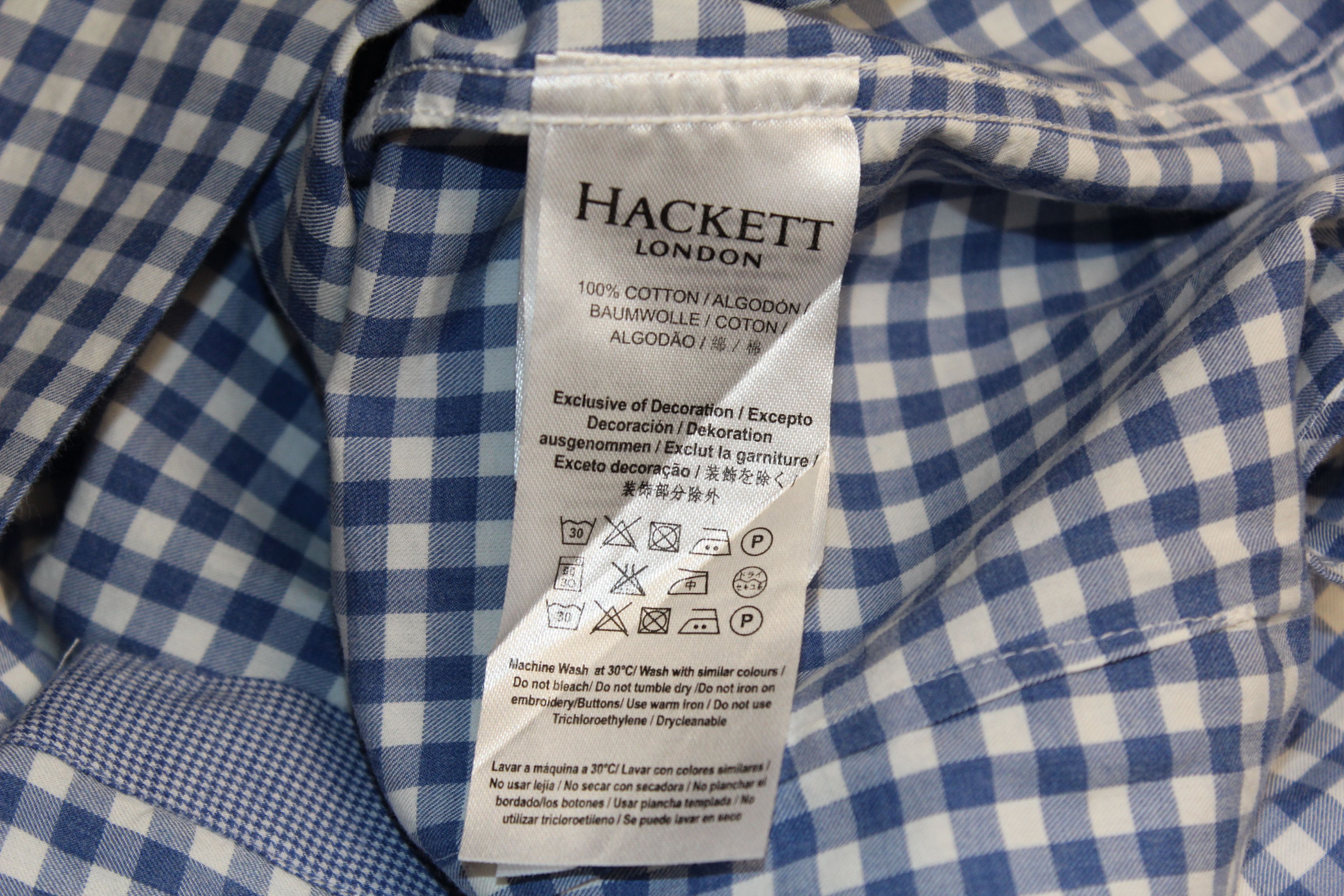 Hackett Hackett Myfair Long Sleeve Blue Check Shirt Size US L / EU 52-54 / 3 - 9 Thumbnail