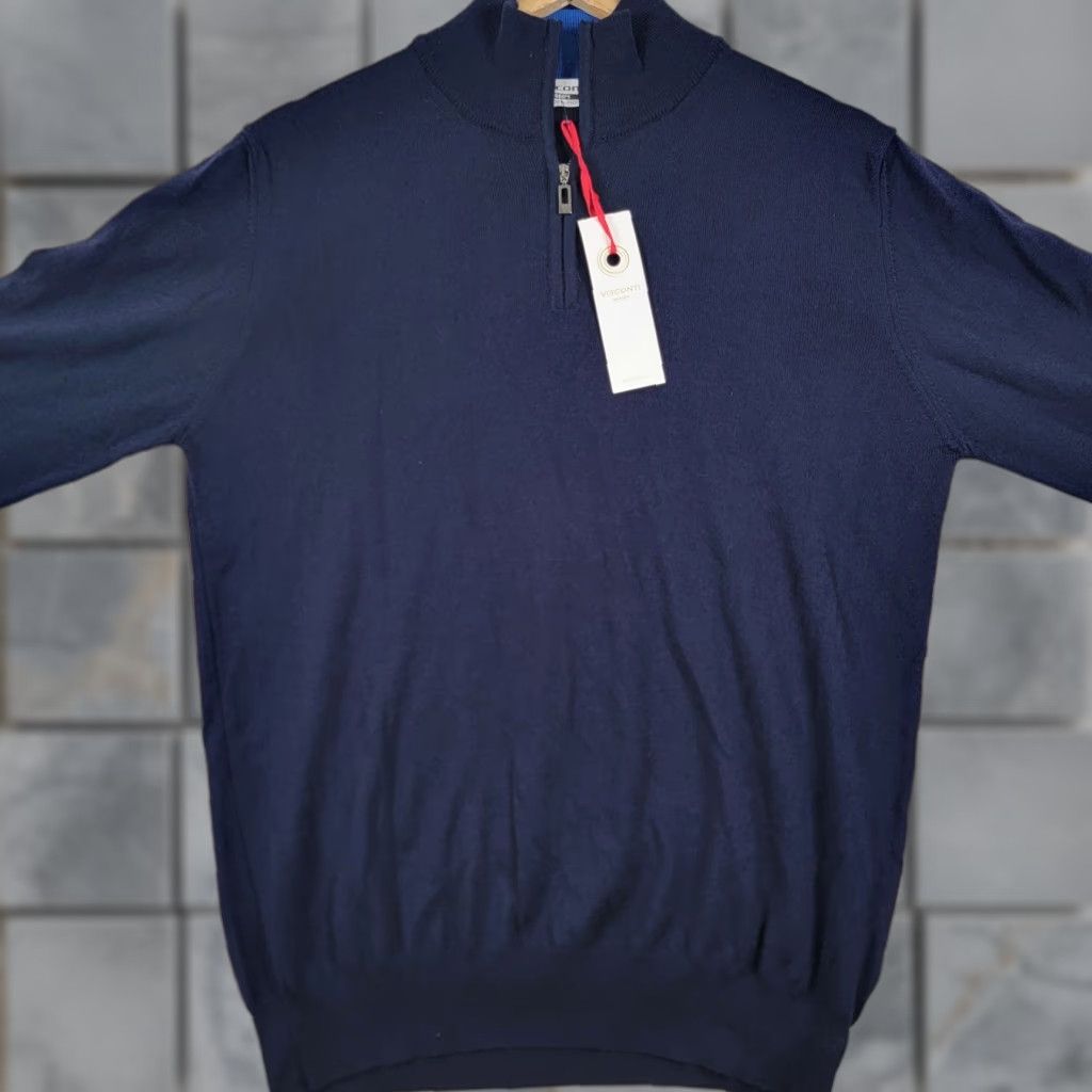 Vintage Visconti Sport Half / Quarter Zip Polo Sweater Men M Blue Cotton 1/4 Zip Knit Pullover Italy Suit Casual Travel Workwear Mens NWOT Size US M / EU 48-50 / 2 - 1 Thumbnail