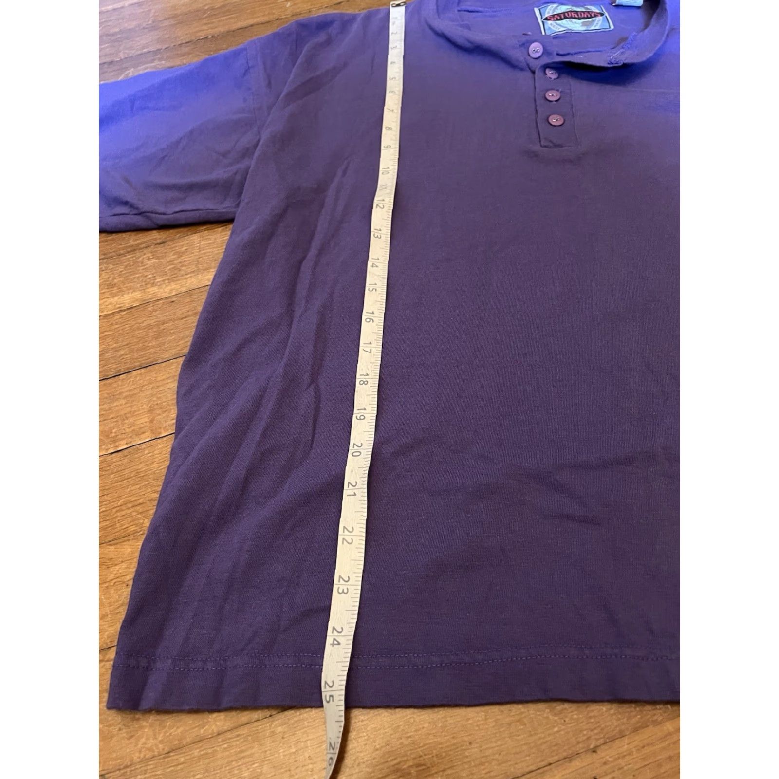 Saturdays NYC VINTAGE Saturdays Henley Shirt Men’s L Purple 90s Short Sleeve Button Up Size US L / EU 52-54 / 3 - 6 Thumbnail