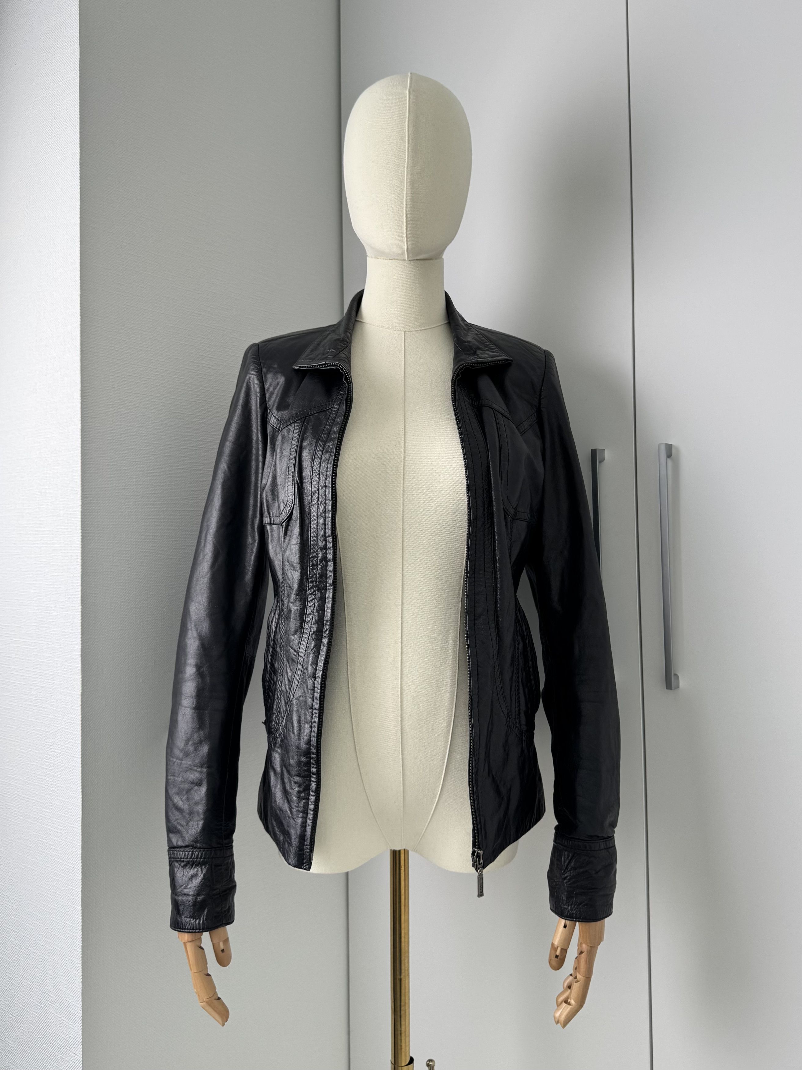 Japanese Brand Y2K Leather Jacket Womens Slim Fit Zip Up Biker Moto Coat Size S / US 4 / IT 40 - 3 Thumbnail