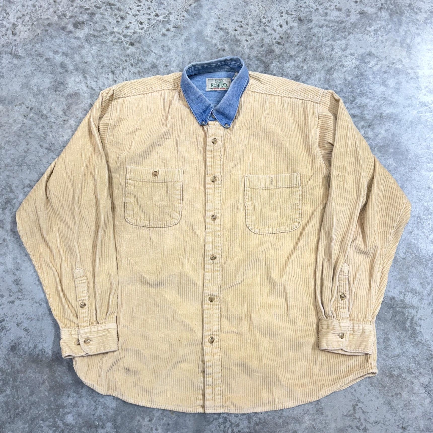 Denime VINTAGE RedHead Shirt Mens XL Beige Corduroy Denim Collar Button Front Casual Workwear Size US XL / EU 56 / 4 - 2 Thumbnail