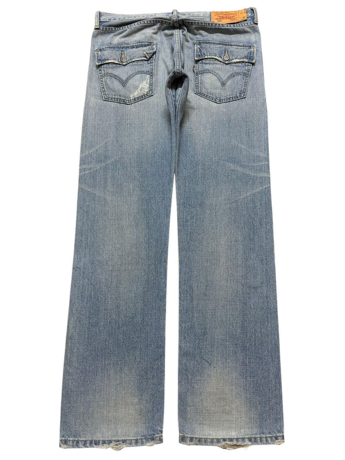 Levi's Vintage 90s Levis 505 Blue Faded Mud Wash Distress Straight Size US 35 - 2 Thumbnail