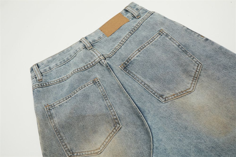 Japanese Brand × Jean Men's street punk wide leg straight distressed dirty jeans Size US 32 / EU 48 - 5 Thumbnail