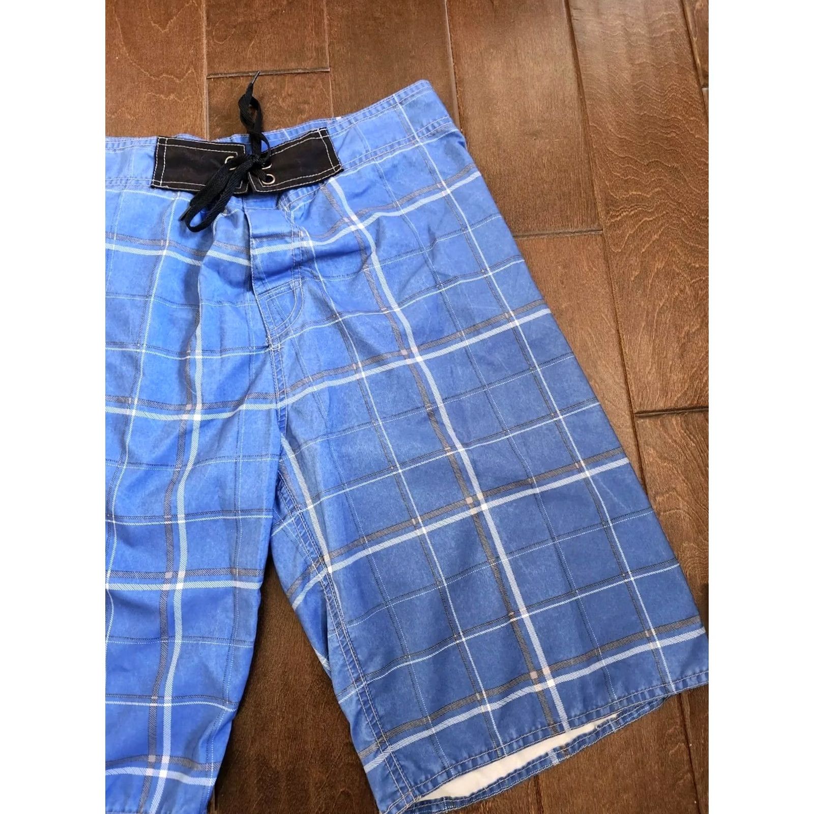 Vintage Nonwe Men's Blue Swim Trunks Shorts - Size 32 - Trunks - Pockets, Drawstring - 100% Polyester - Regular - Men Size US 32 / EU 48 - 3 Thumbnail