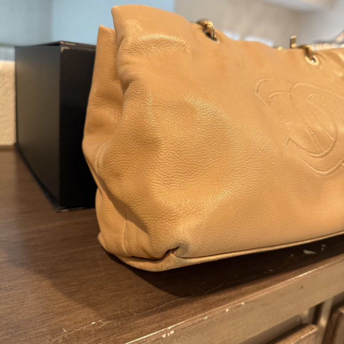 Chanel CHANEL Shopper Tote Bag Beige Grained Calfskin Handbag w/Box Size ONE SIZE - 4 Thumbnail