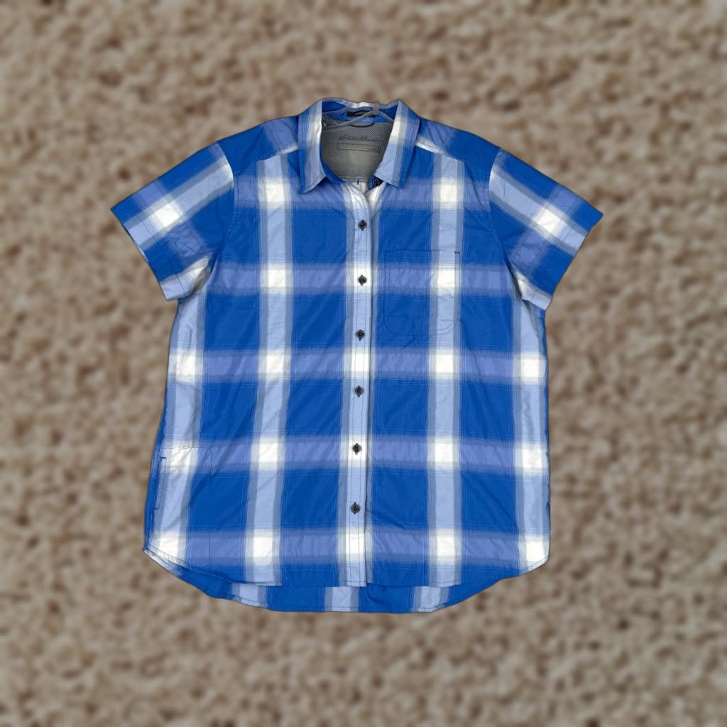 Eddie Bauer Eddie Bauer Shirt Womens Plaid Button-Up Short Sleeve Blue M Casual Travel Workwear Fish Theme Pockets Breathing All Seasons Cotton Size M / US 6-8 / IT 42-44 - 1 Thumbnail