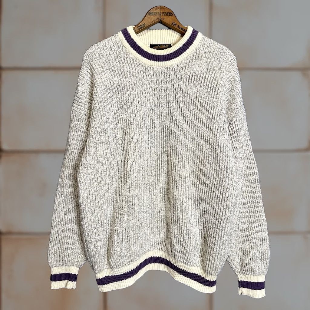 Eddie Bauer VINTAGE Eddie Bauer Sweater Crew Neck Knit Mens XL Beige Purple 80s 90s Outdoor Heavyweight Pullover Size US XL / EU 56 / 4 - 1 Thumbnail