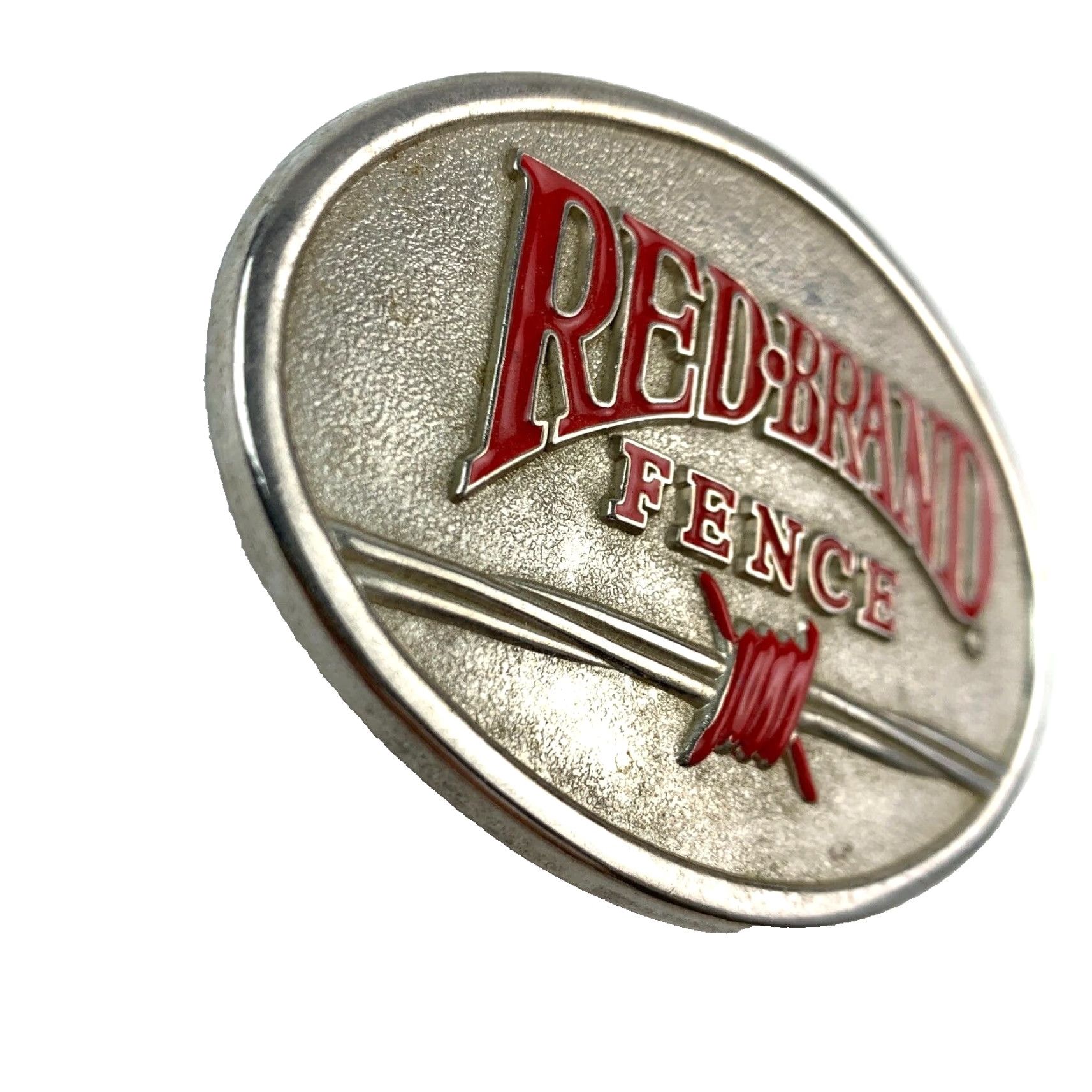 Vintage VINTAGE Red Brand Fence Silver Oval Metal Belt Buckle Belt Buckle Unbranded 1980s Occupational Adult Unisex Silver Buckle Mens Womens Size ONE SIZE - 2 Thumbnail