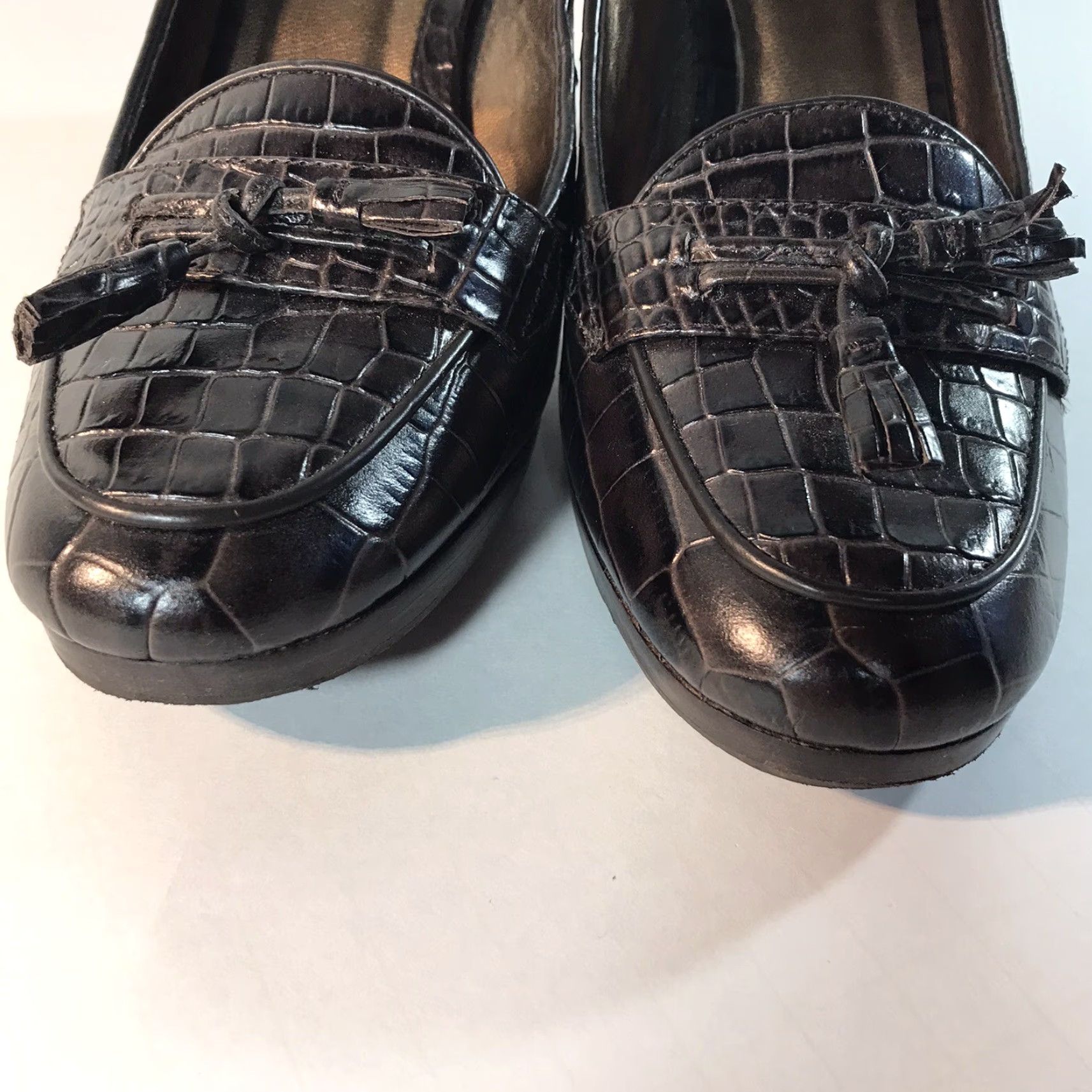 Ann Taylor Ann Taylor Loft Brown Croc Embossed Leather 3in Heel Loafers Womens Size 6M Braz Size US 6 / IT 36 - 3 Thumbnail