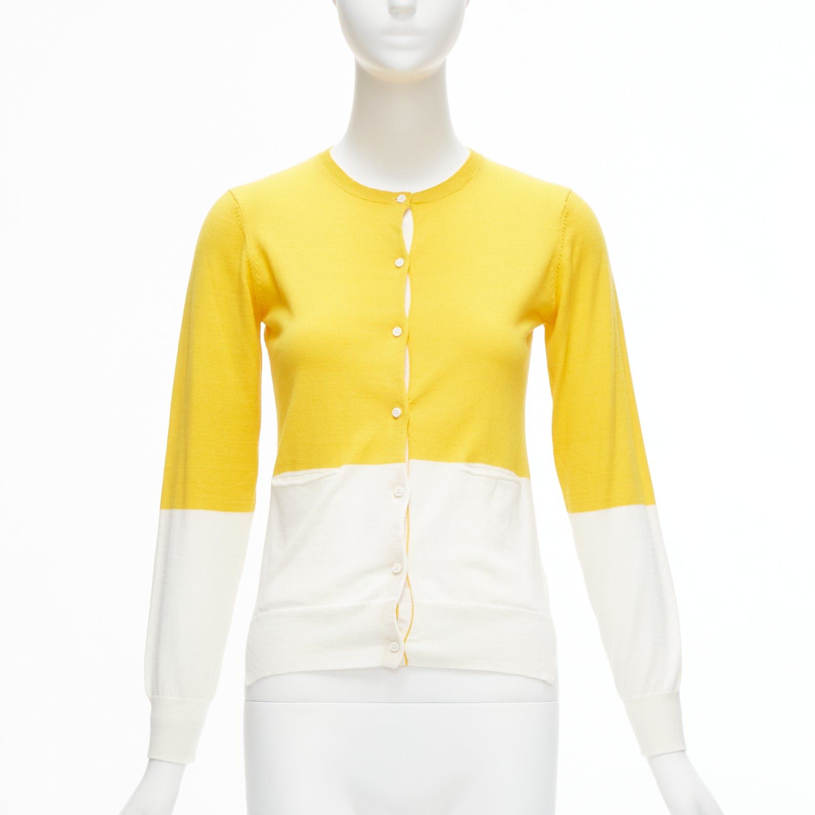 Stella McCartney STELLA MCCARTNEY yellow white colorblock cotton pocketed cardigan sweater 12y Size XS / US 0-2 / IT 36-38 - 1 Thumbnail